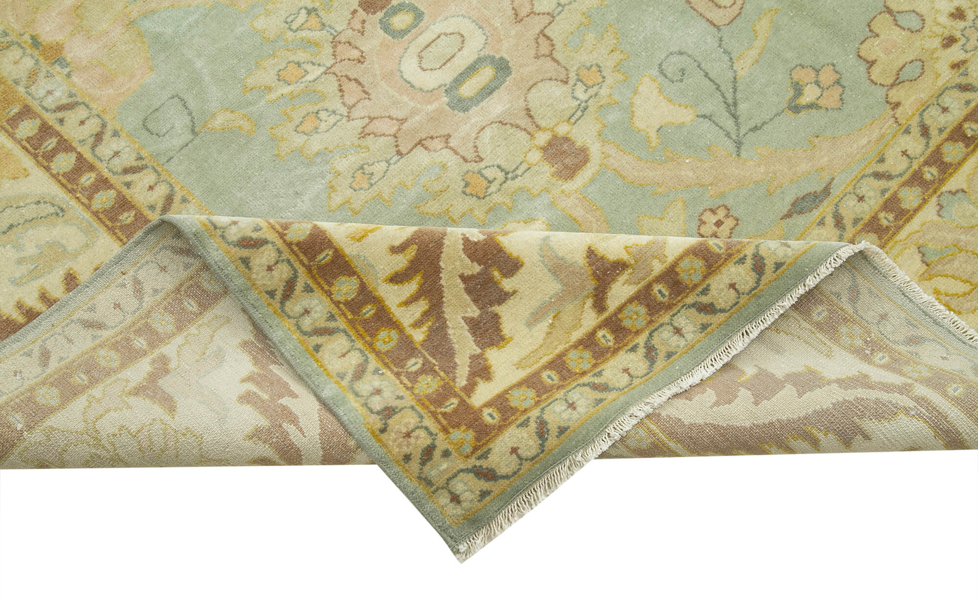 Handmade Wool Area Rug – Tebriz Beige Vintage Carpet 10'1''x13'8'' Classic Cotton Rug