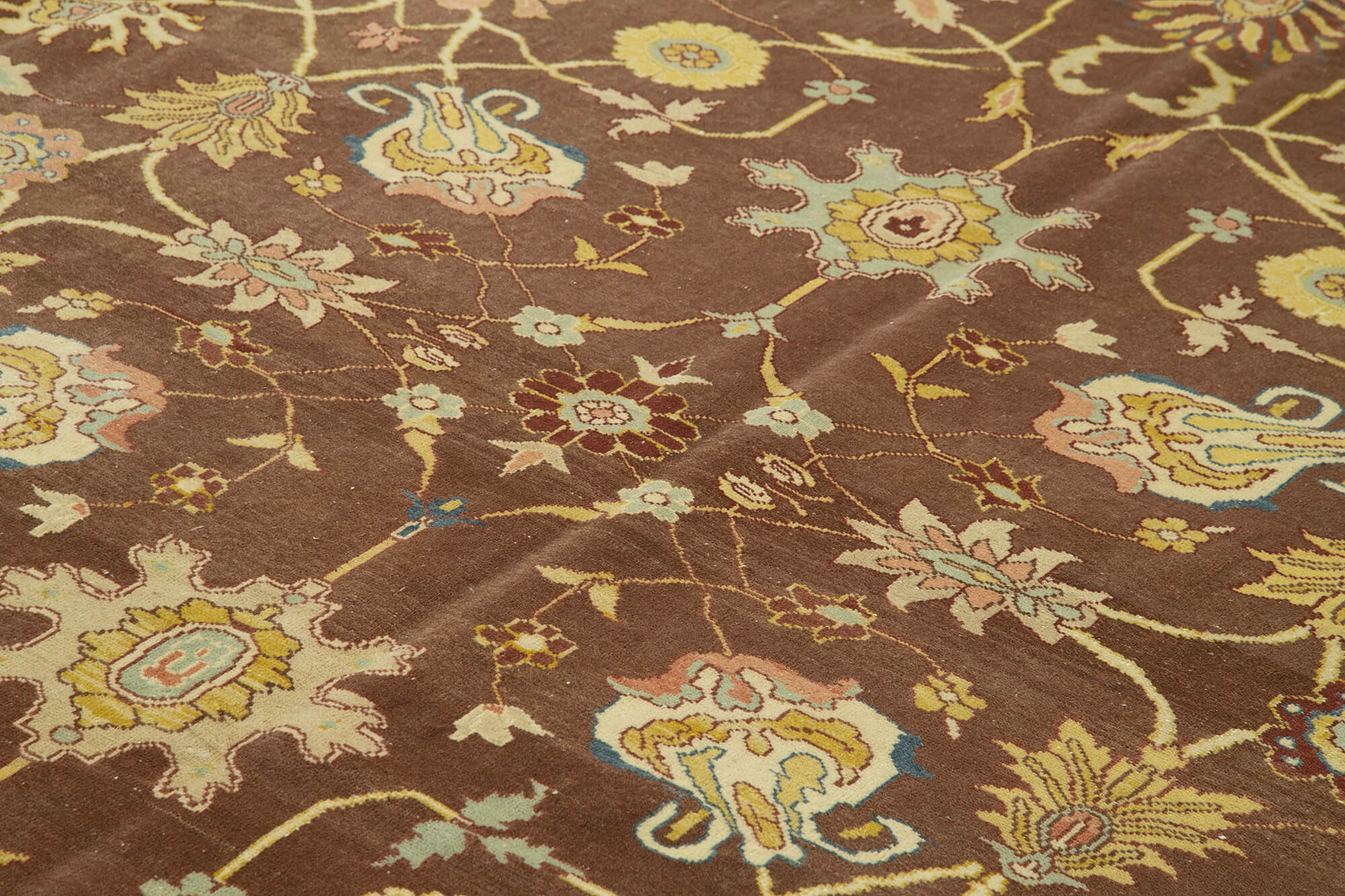 Handmade Wool Area Rug – Tebriz Classic Brown Vintage Turkish Carpet 10'9''x13'7''