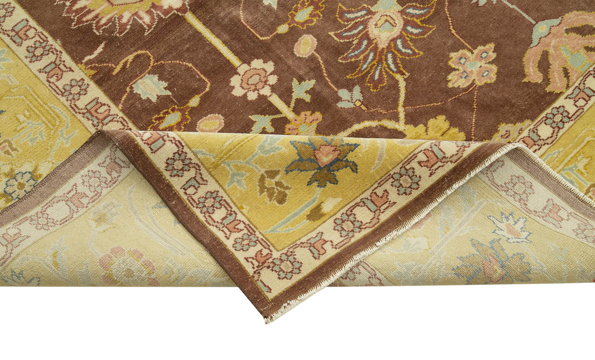 Handmade Wool Area Rug – Tebriz Classic Brown Vintage Turkish Carpet 10'9''x13'7''