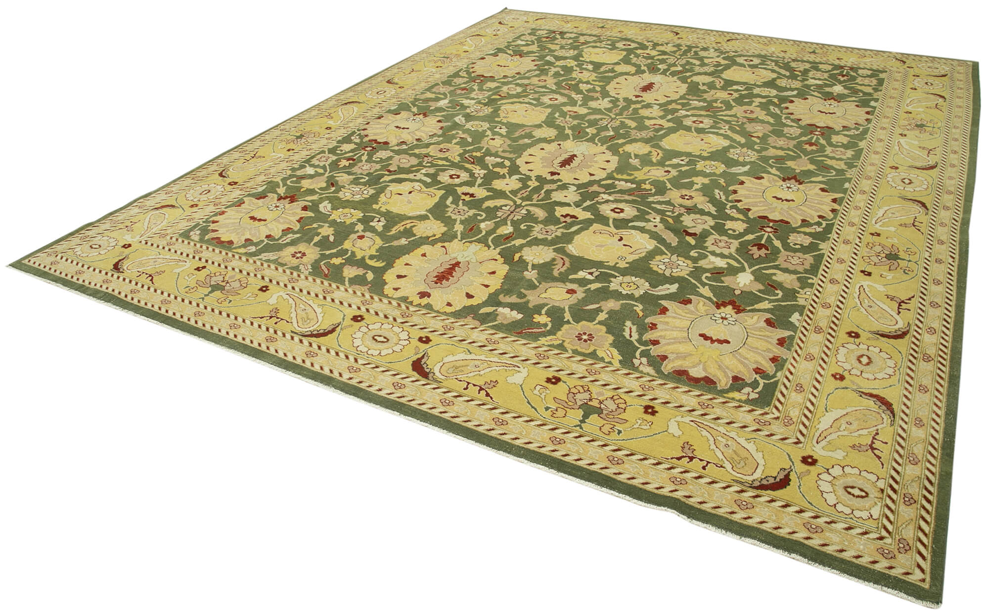 Handmade Wool Area Rug – Tebriz Classic Yellow Cotton Wool Carpet 10'3"x12'10"