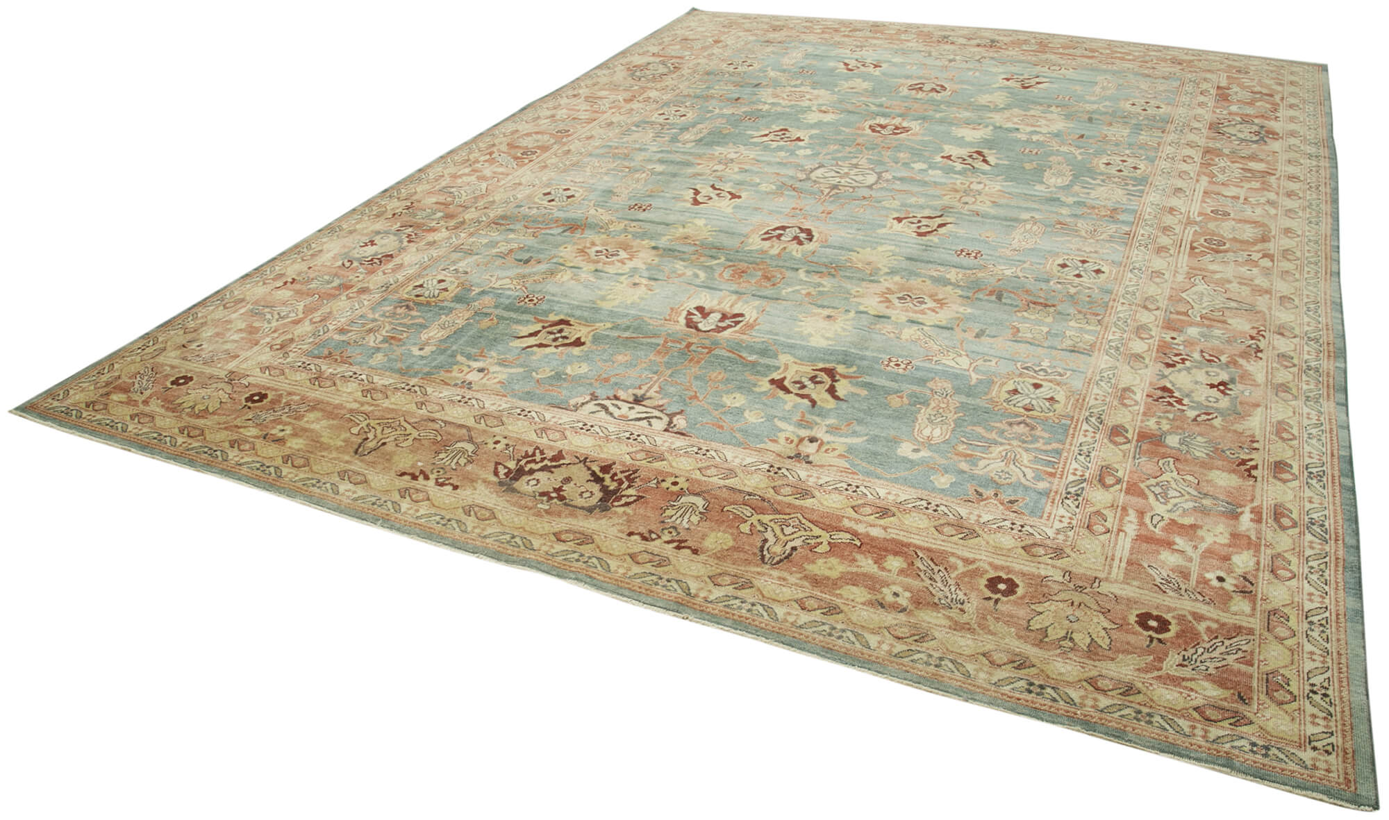 Handmade Wool Area Rug – Tebriz Red Classic Style 10'1''x13'7'' Cotton Wool Rug