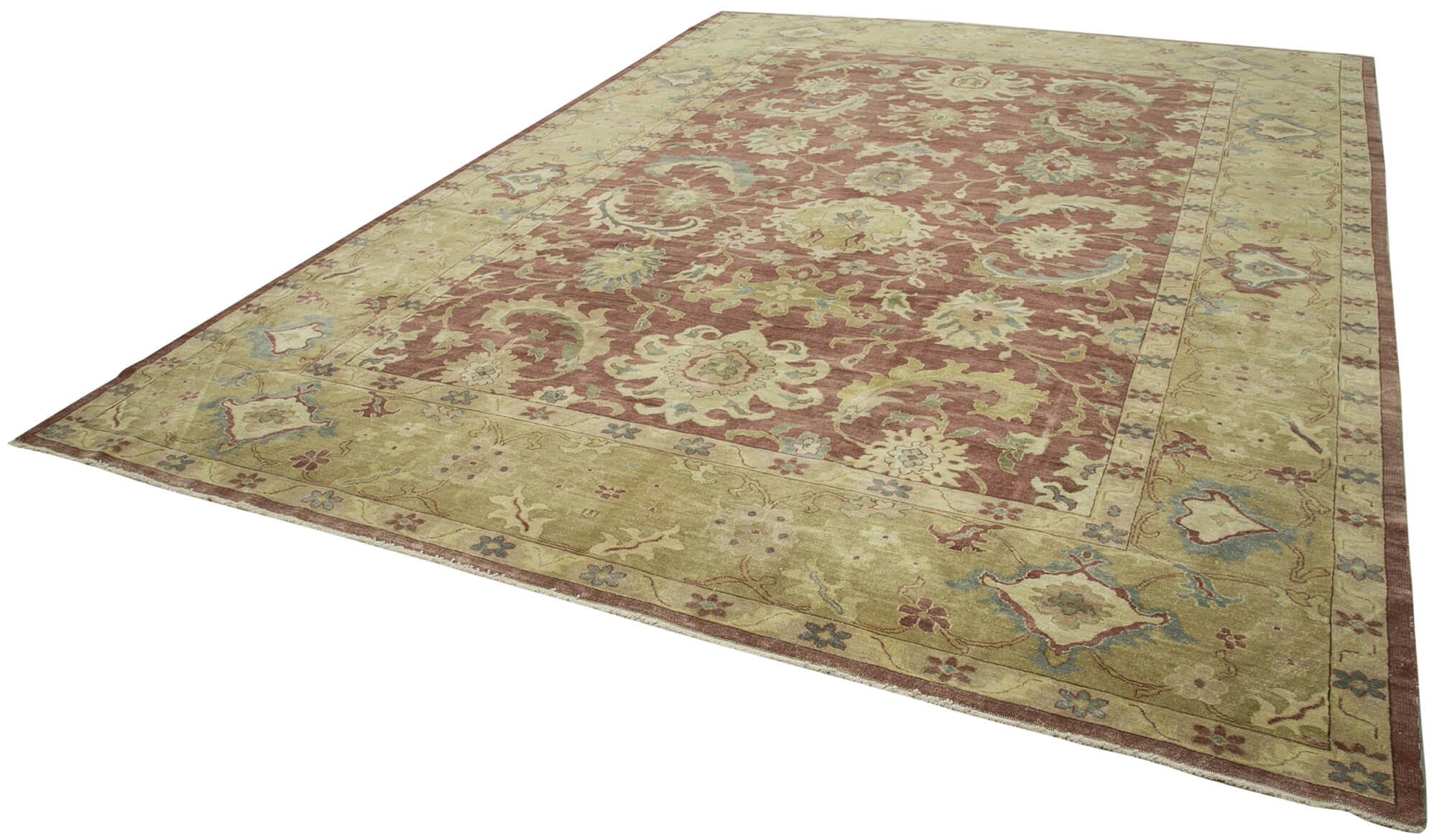 Handmade Wool Area Rug | Tebriz Vintage Hand Knotted Rug 10x14 Cotton Wool Carpet