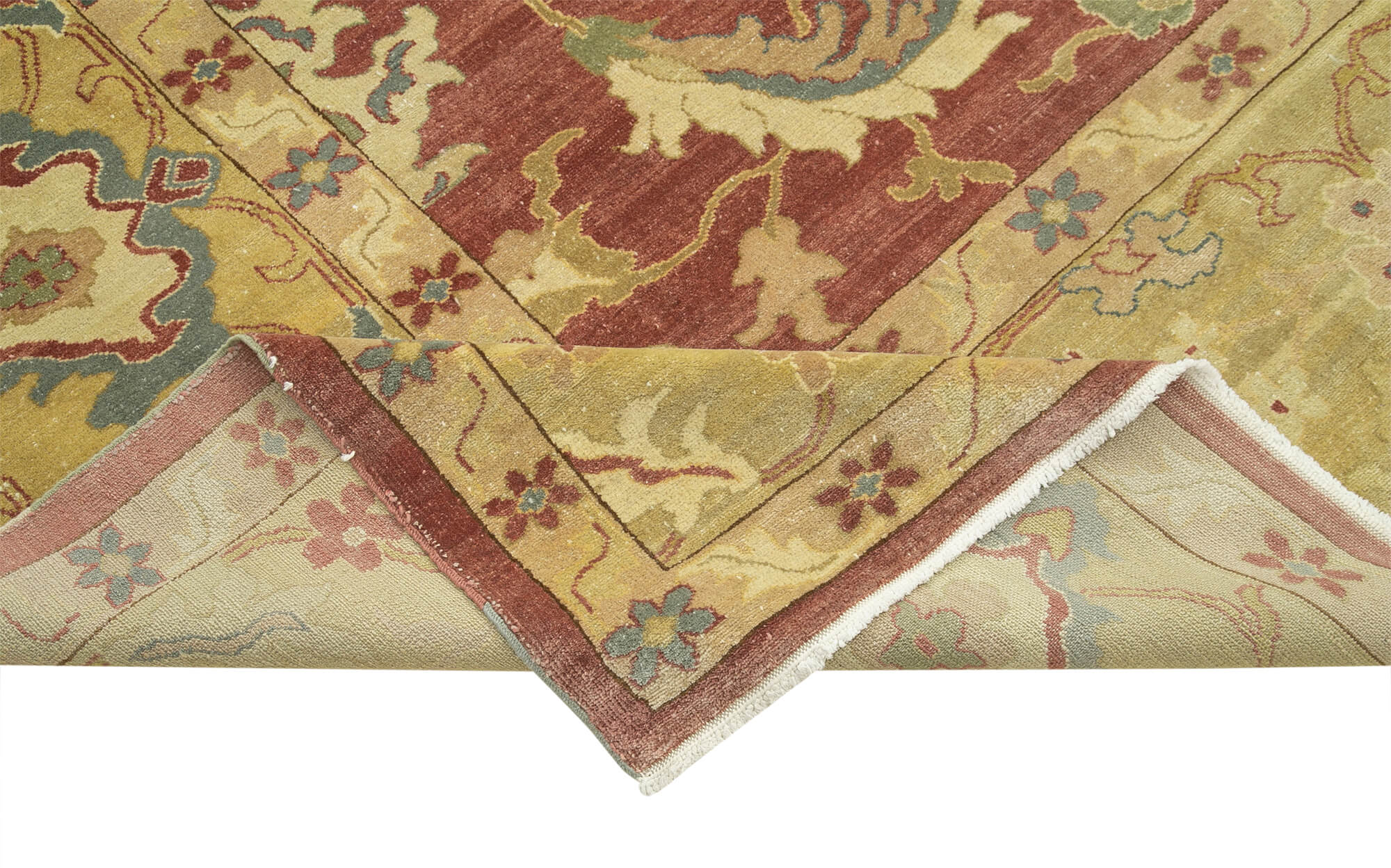 Handmade Wool Area Rug | Tebriz Vintage Hand Knotted Rug 10x14 Cotton Wool Carpet