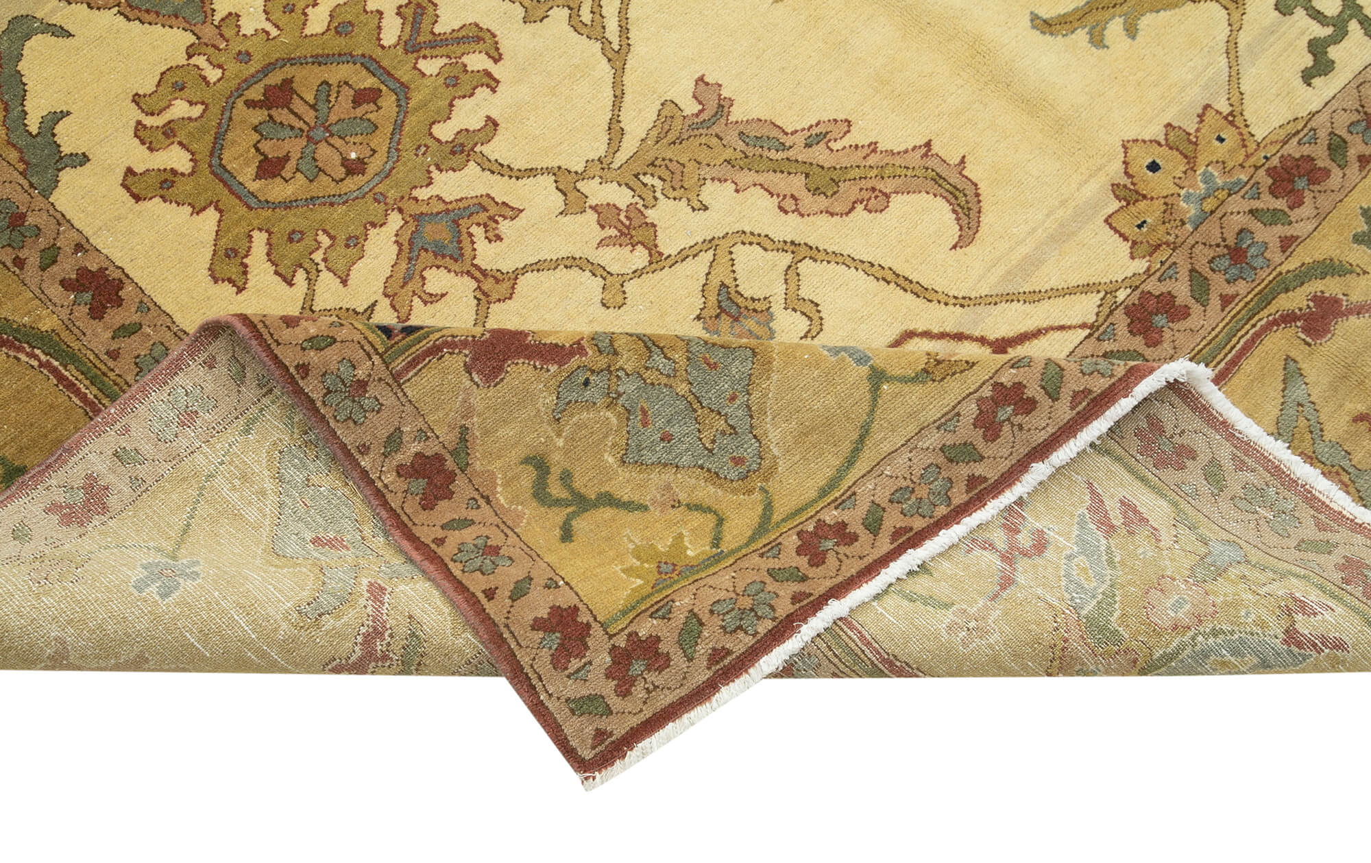 Handmade Area Rug - Tebriz Beige Classic Cotton Wool Vintage Carpet 9'10'' x 13'1''