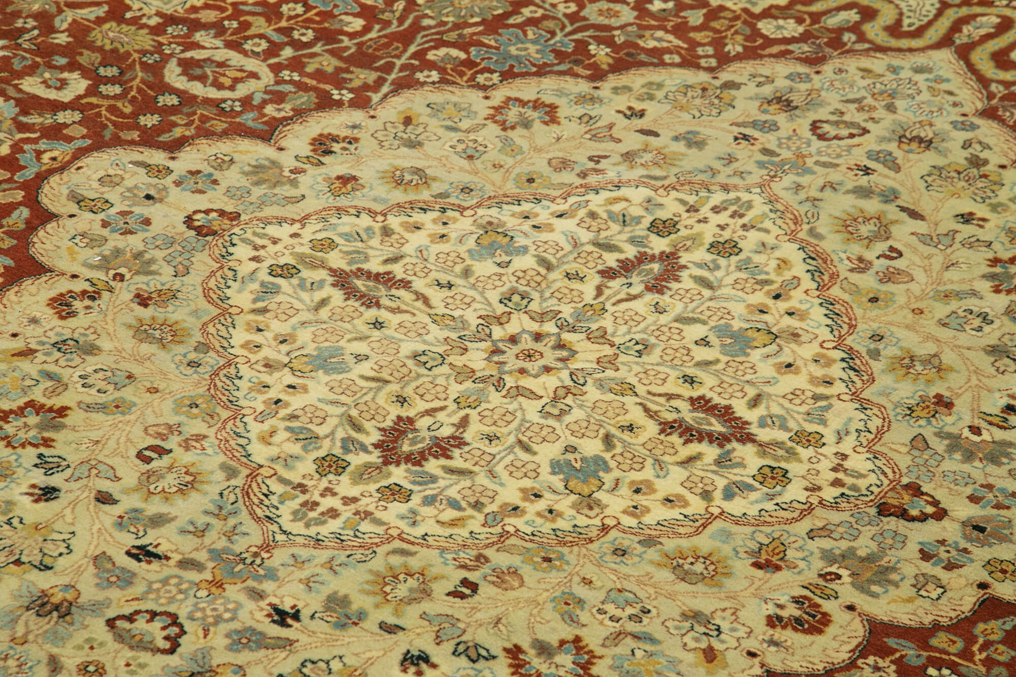 Handmade Wool Area Rug - Tebriz Yellow Classic Cotton Wool Carpet 9x11 ft