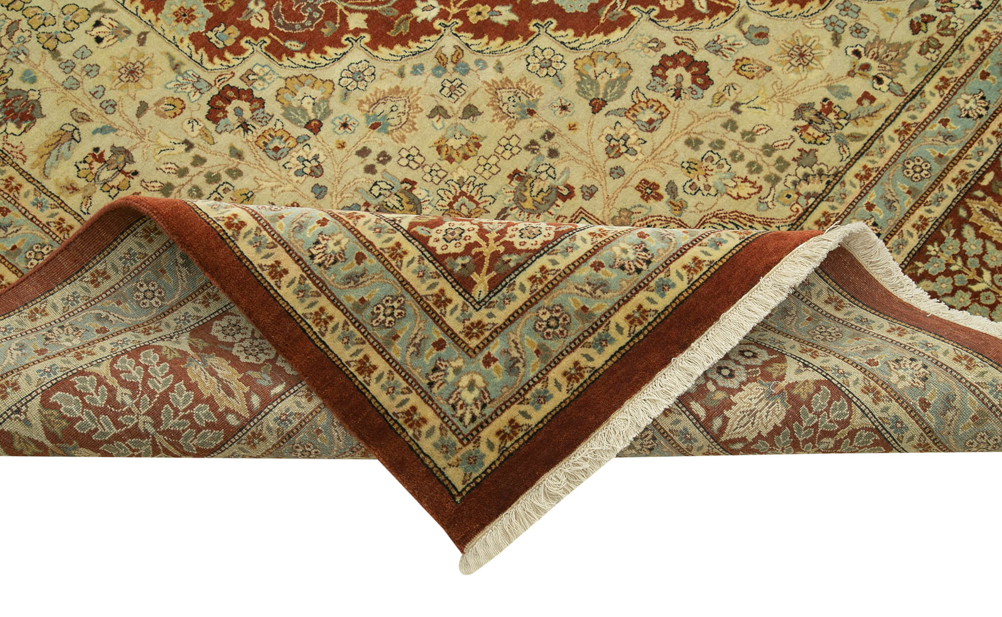 Handmade Wool Area Rug - Tebriz Yellow Classic Cotton Wool Carpet 9x11 ft