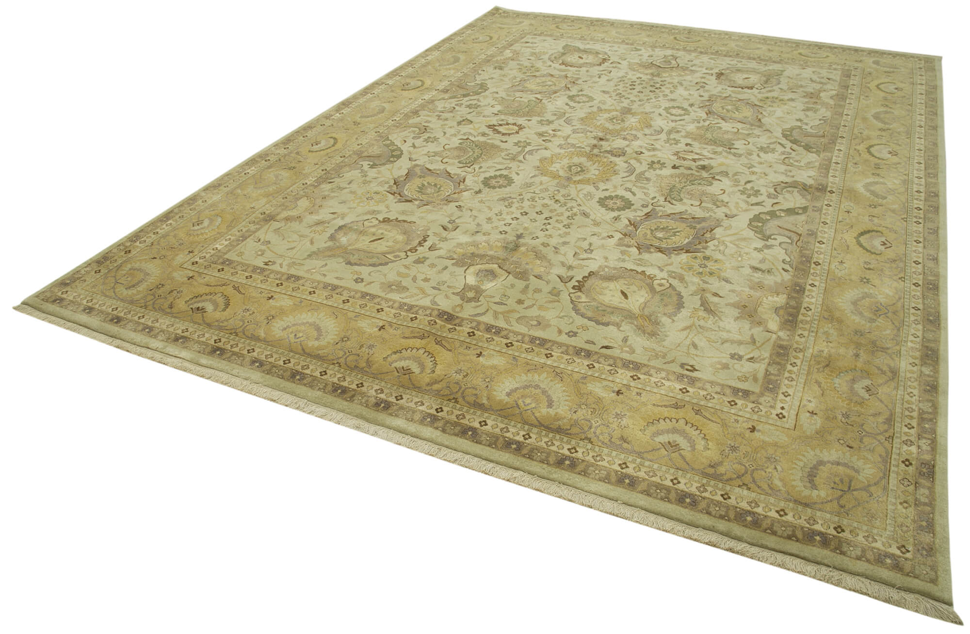 Handmade Wool Area Rug – Tebriz Classic Beige Cotton Wool Rug 8'11''x12'0''
