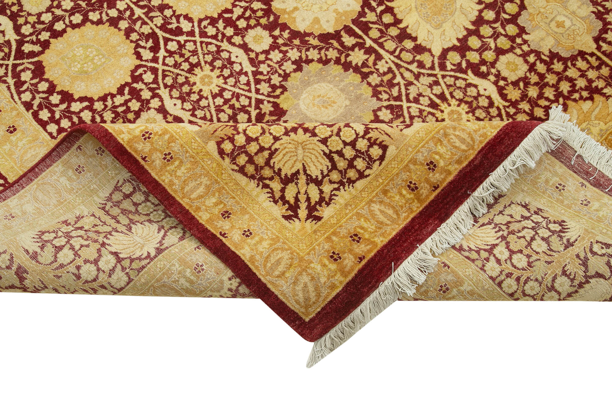 Handmade Wool Area Rug - Tebriz Yellow Classic Cotton Wool Carpet 9'x12'5''
