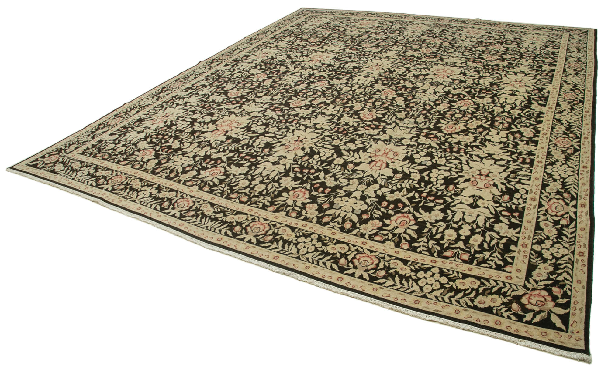 Handmade Wool Area Rug – Tebriz Classic Beige Cotton Wool Rug 12x14 Feet