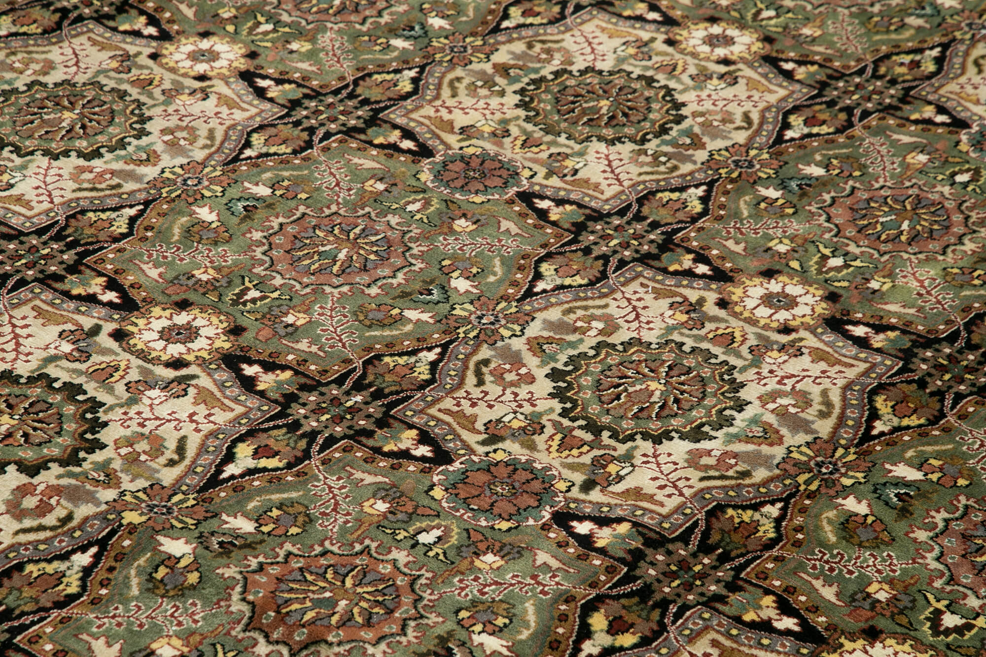 Handmade Wool Area Rug - Tebriz Green Classic Cotton Wool Hand Woven Rug 11'10''x14'8''