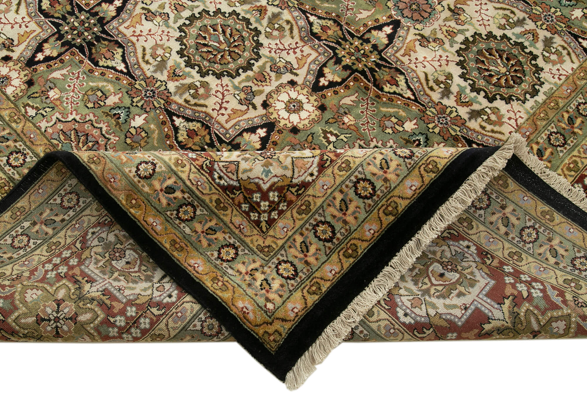 Handmade Wool Area Rug - Tebriz Green Classic Cotton Wool Hand Woven Rug 11'10''x14'8''
