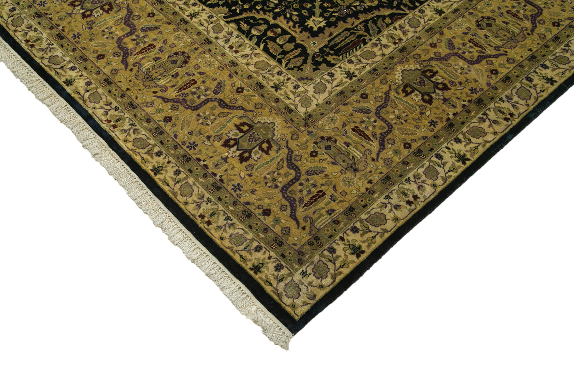 Handmade Wool Area Rug – Tebriz Yellow Classic Cotton Wool Carpet 9'9''x13'11''