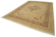 Handmade Wool Area Rug – Tebriz Classic Cotton Rug, Beige Vintage Woven Carpet 10'x13'8"