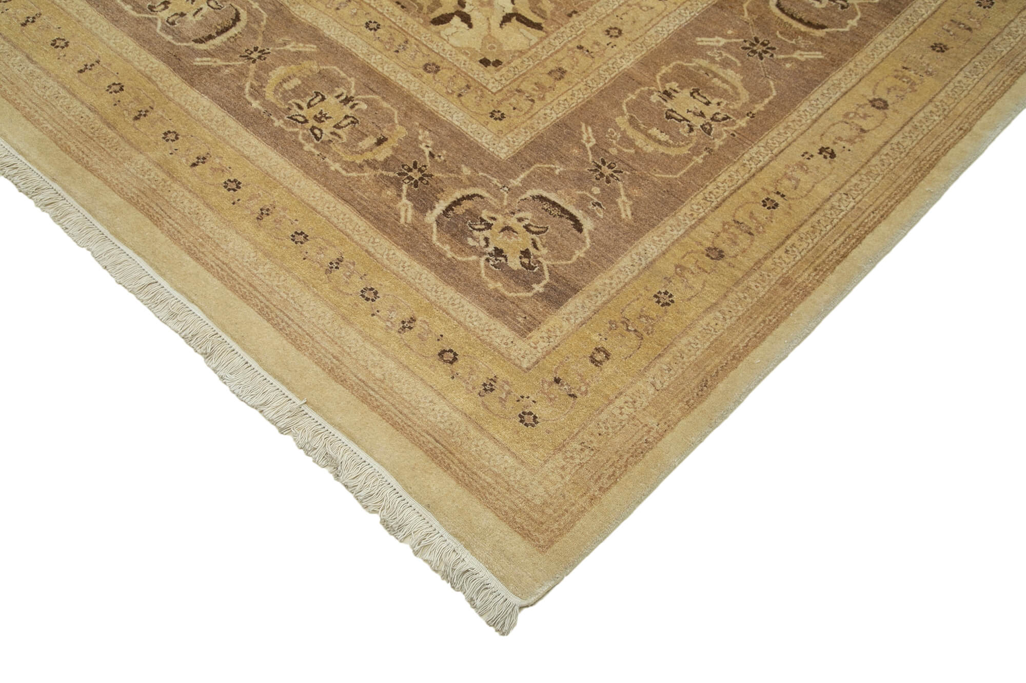 Handmade Wool Area Rug – Tebriz Classic Cotton Rug, Beige Vintage Woven Carpet 10'x13'8"