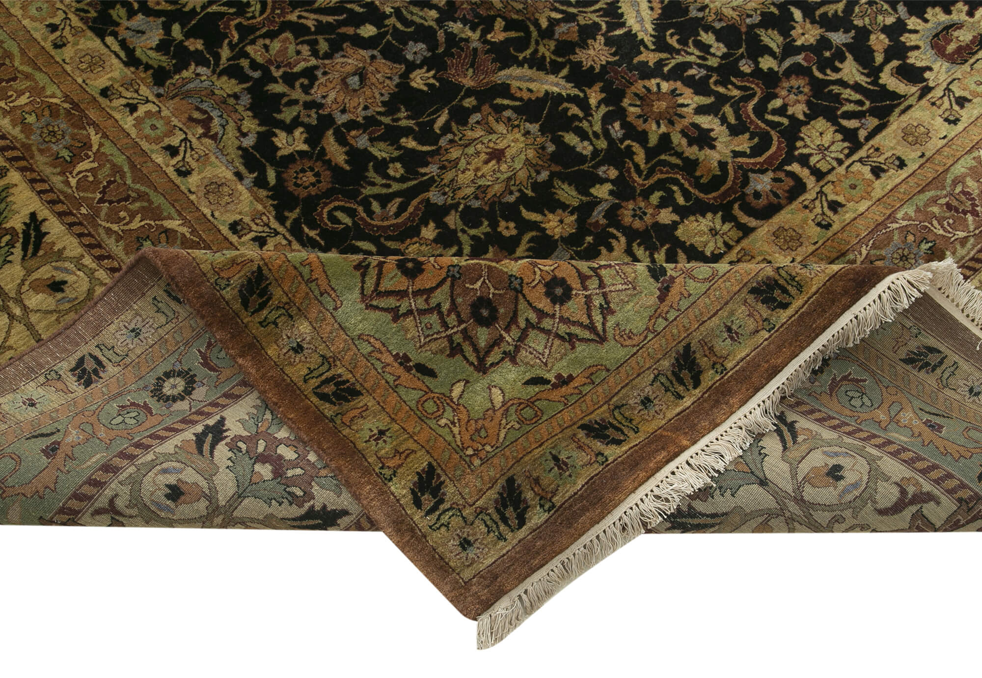 Handmade Wool Area Rug | Tebriz Brown Classic Style Cotton Wool Rug 11'11'' x 14'9''
