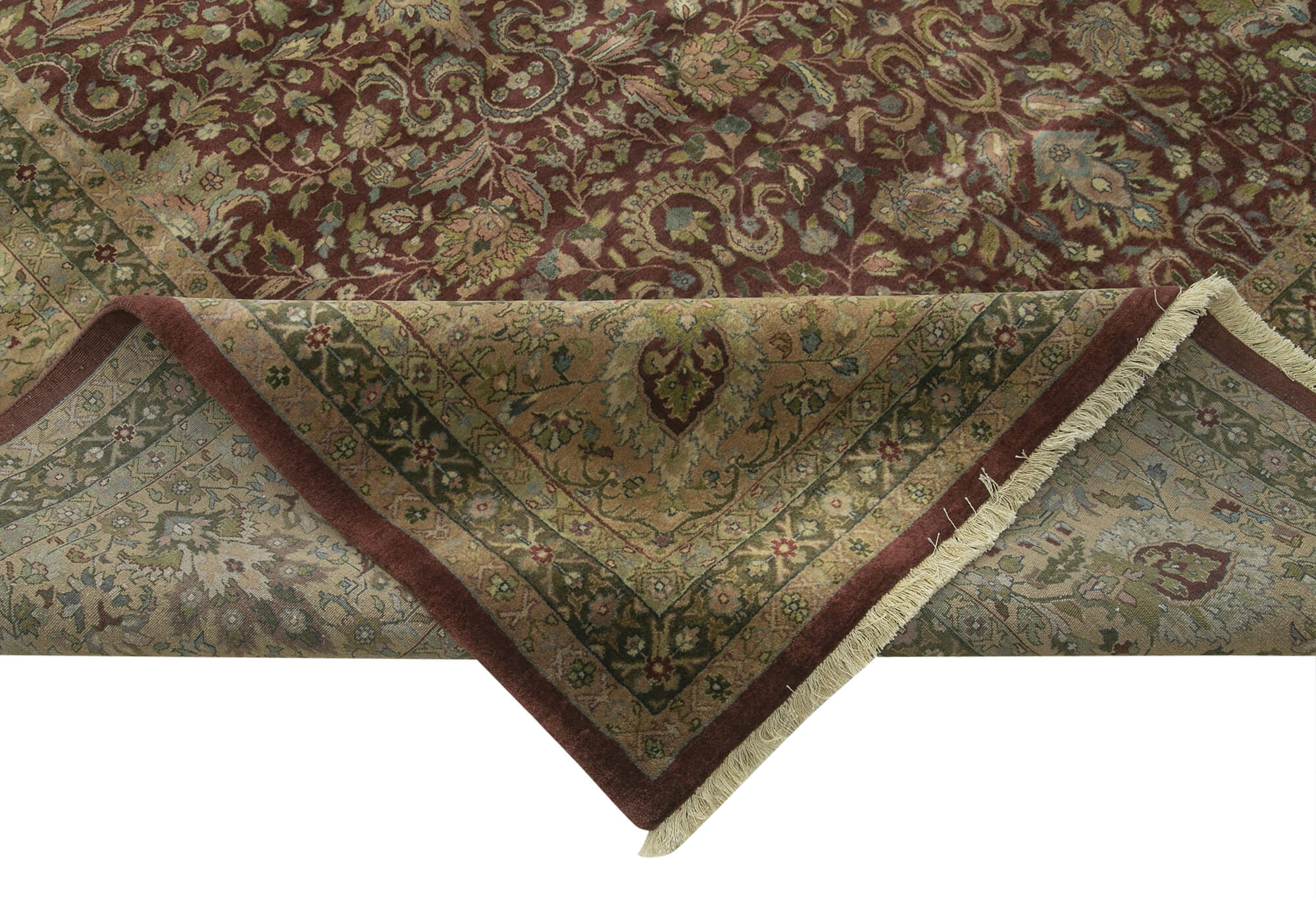 Handmade Wool Area Rug - Tebriz Brown Classic Cotton Wool Vintage Turkish Rug 11'8''x17'11''