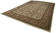 Handmade Wool Area Rug - Tebriz Classic Beige Carpet, Hand Knotted Cotton Wool Rug 12'2''x17'3''