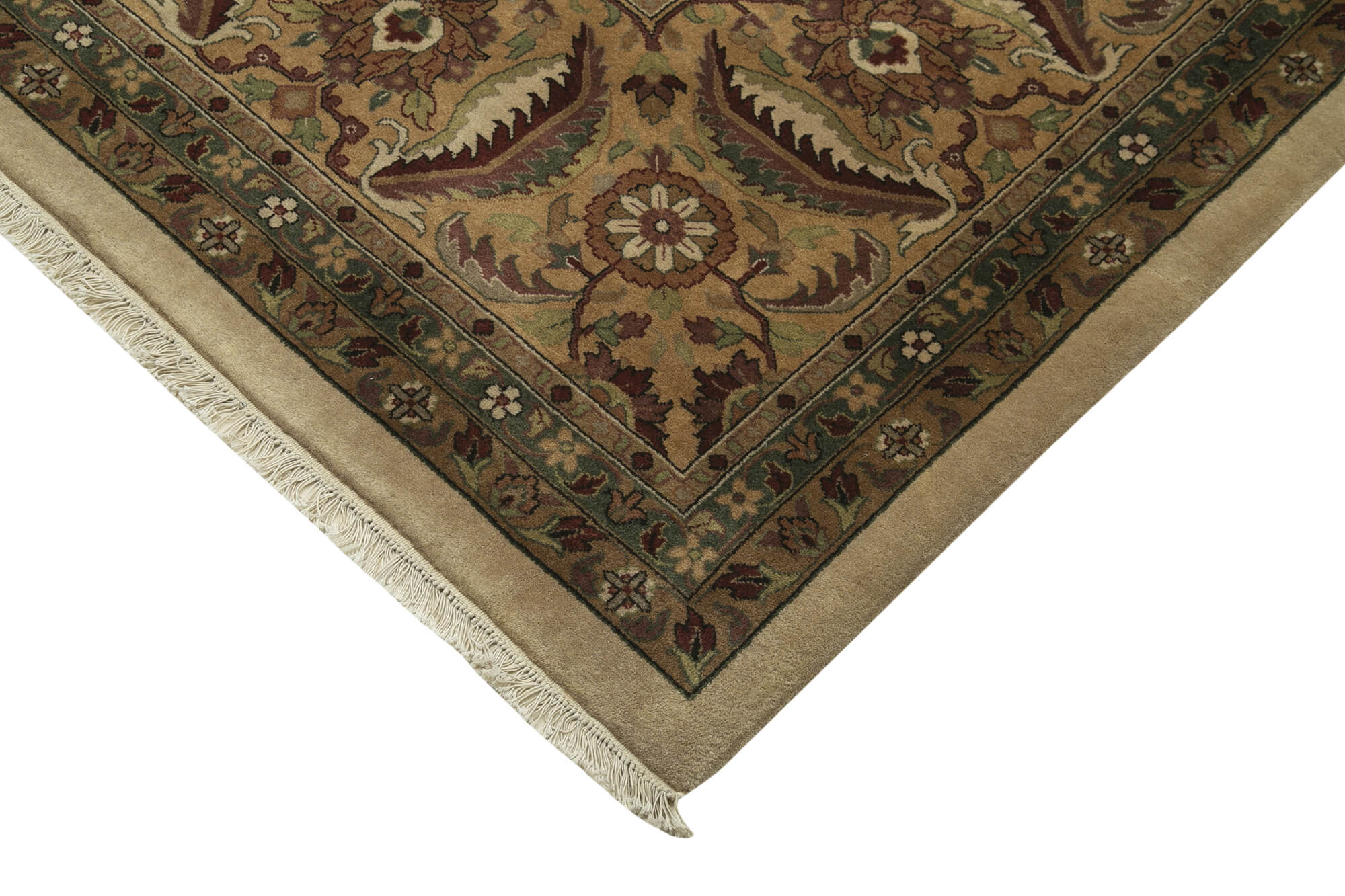 Handmade Wool Area Rug - Tebriz Classic Beige Carpet, Hand Knotted Cotton Wool Rug 12'2''x17'3''
