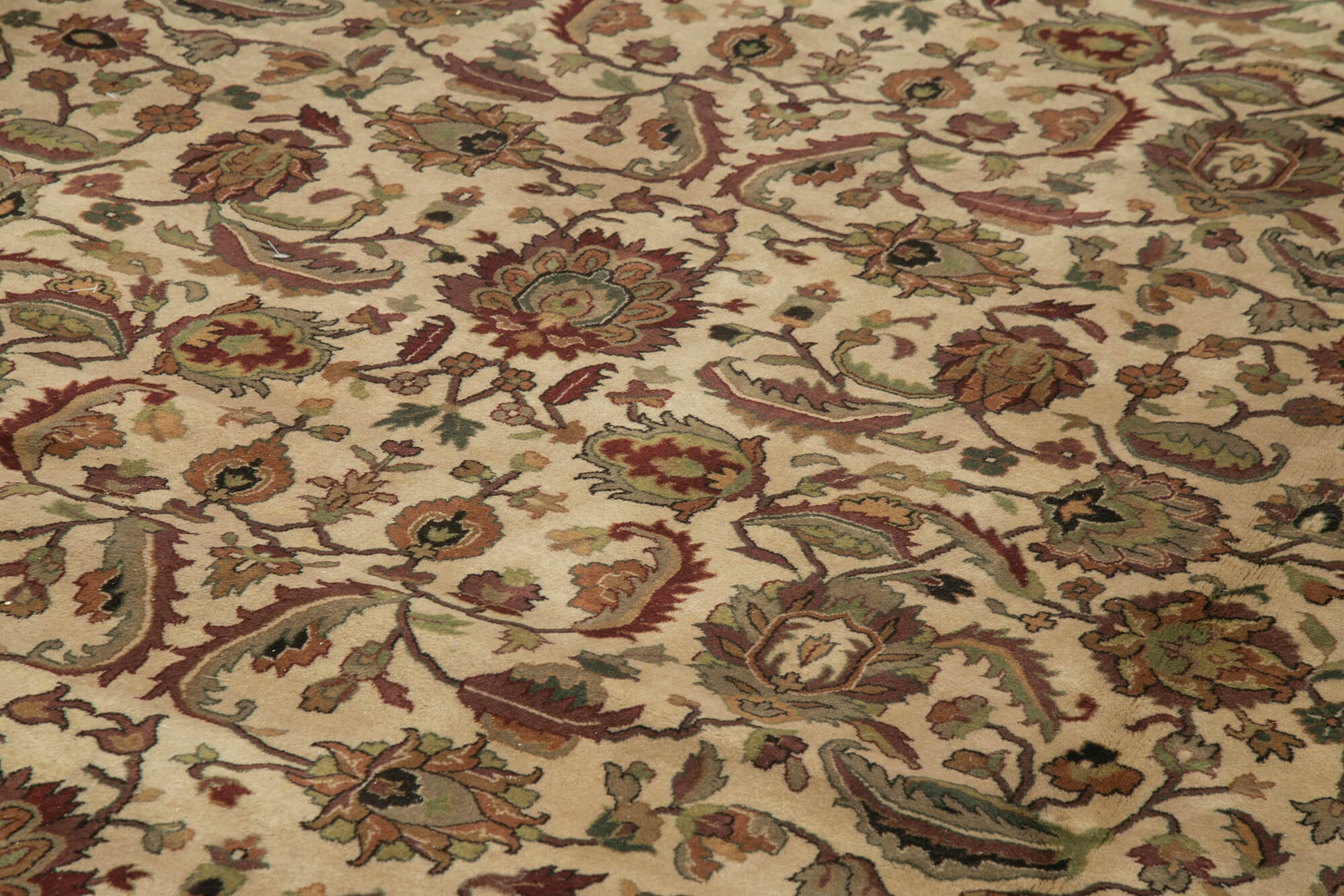Handmade Wool Area Rug - Tebriz Classic Beige Carpet, Hand Knotted Cotton Wool Rug 12'2''x17'3''