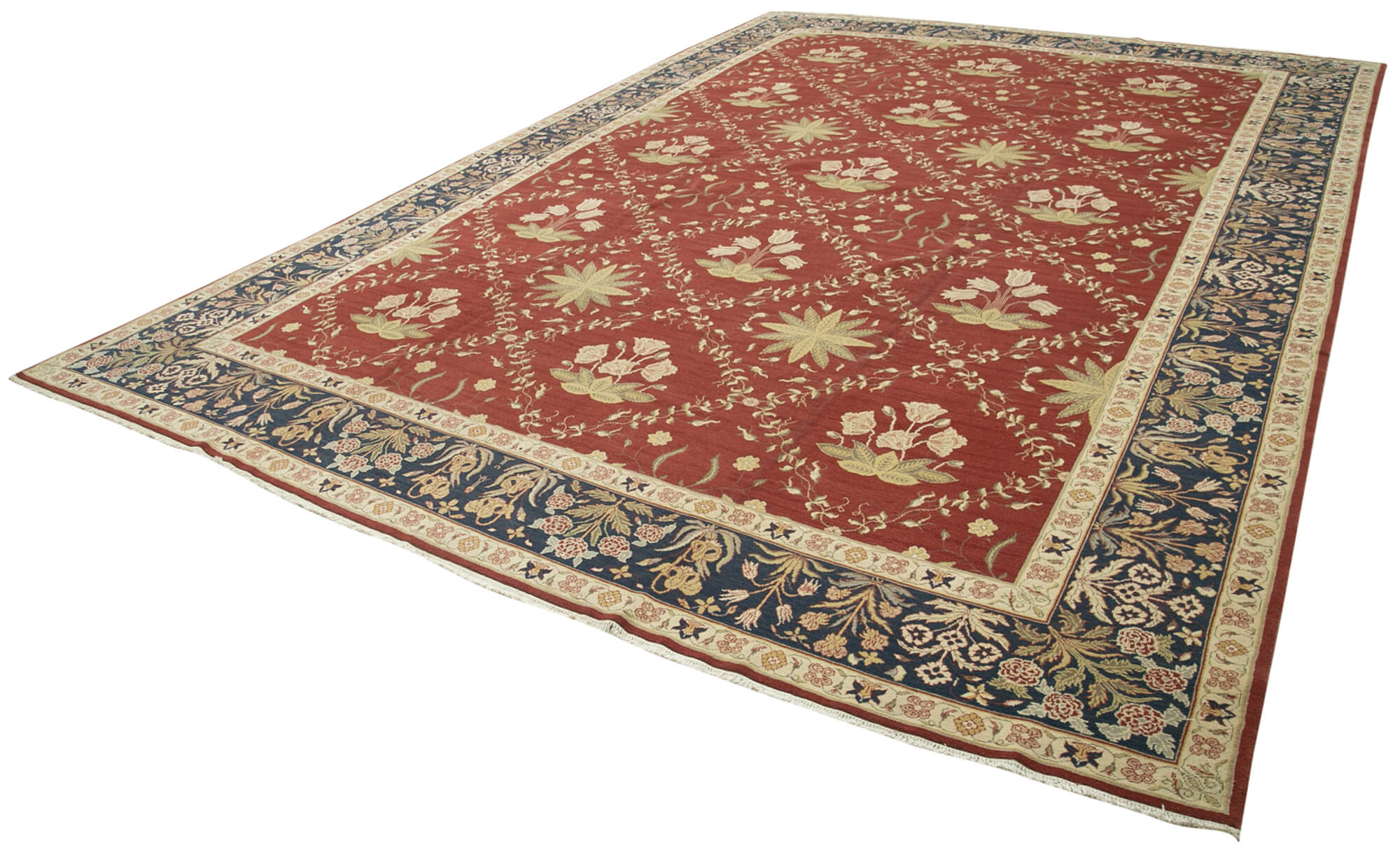 Handmade Wool Area Rug – Tebriz Classic Beige Cotton Wool Rug 11'5''x16'6''