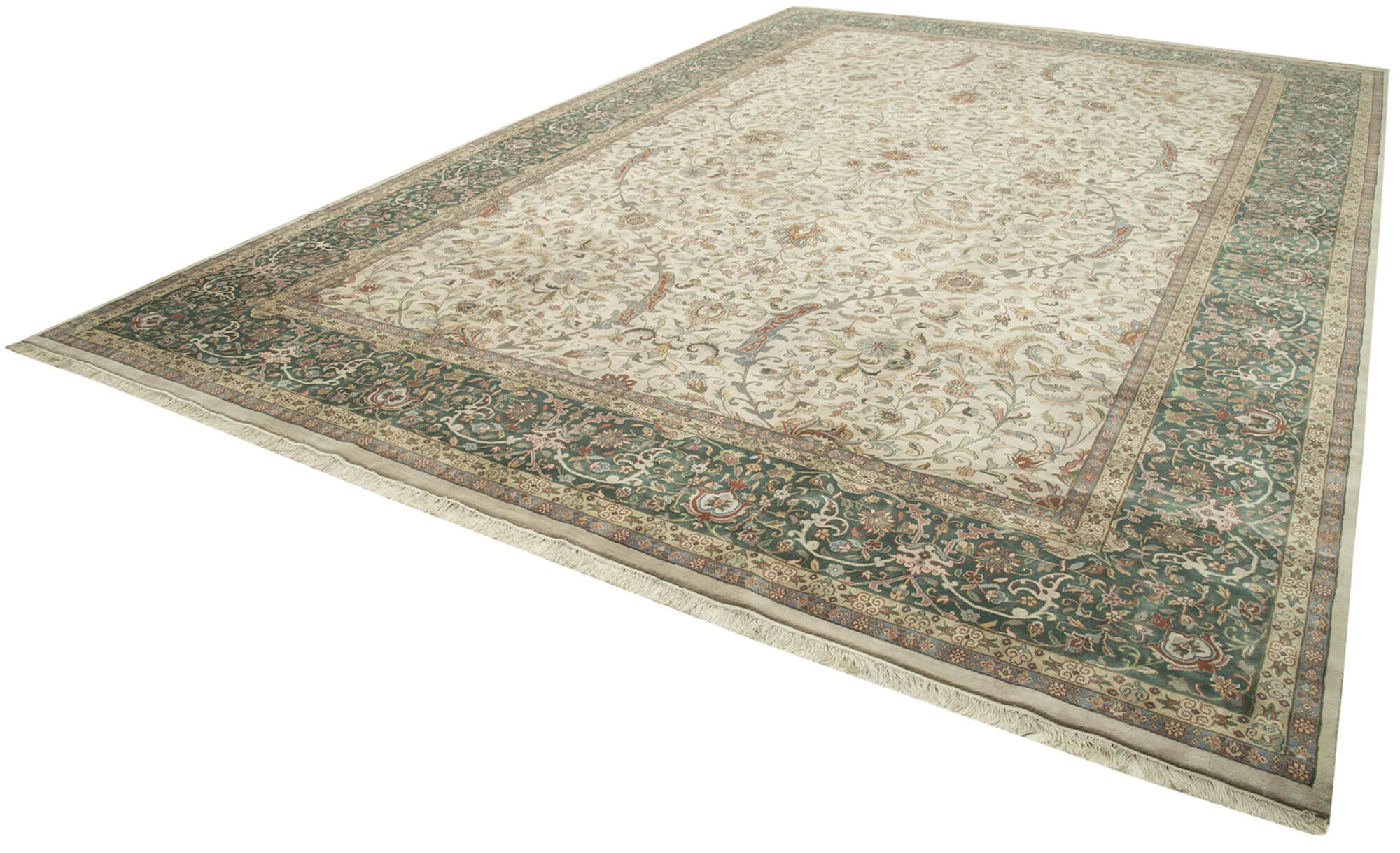 Handmade Wool Area Rug – Tebriz Classic Beige Cotton Wool Carpet 12x18 ft