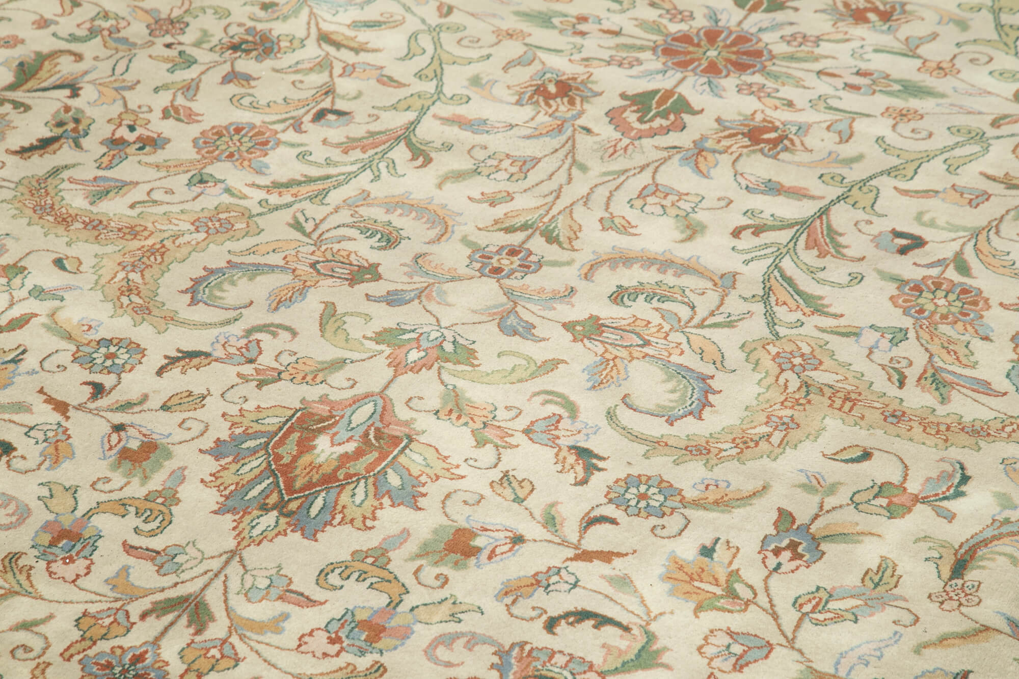 Handmade Wool Area Rug – Tebriz Classic Beige Cotton Wool Carpet 12x18 ft