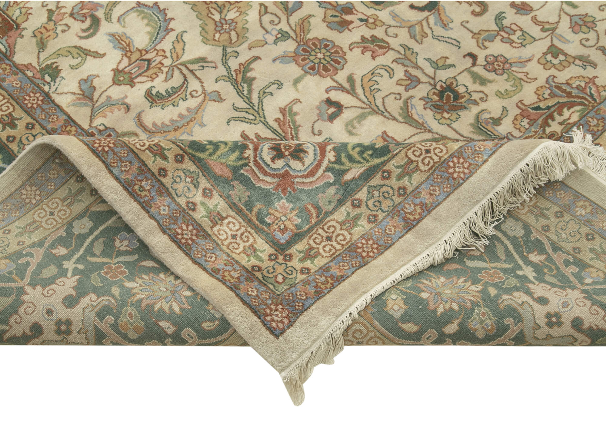 Handmade Wool Area Rug – Tebriz Classic Beige Cotton Wool Carpet 12x18 ft