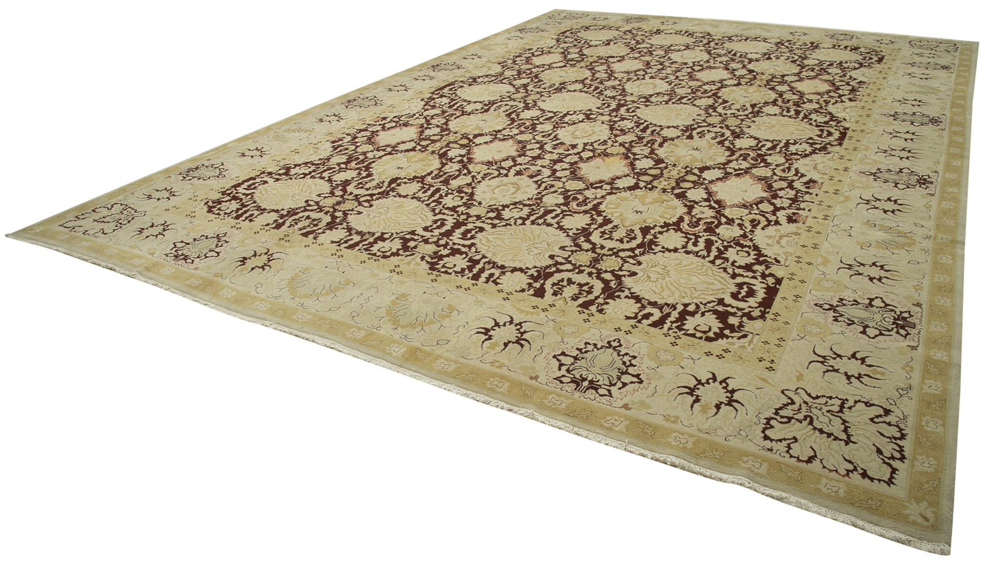 Handmade Wool Area Rug – Classic Beige Carpet 13'0'' x 18'9'' Durable Cotton Wool Rug
