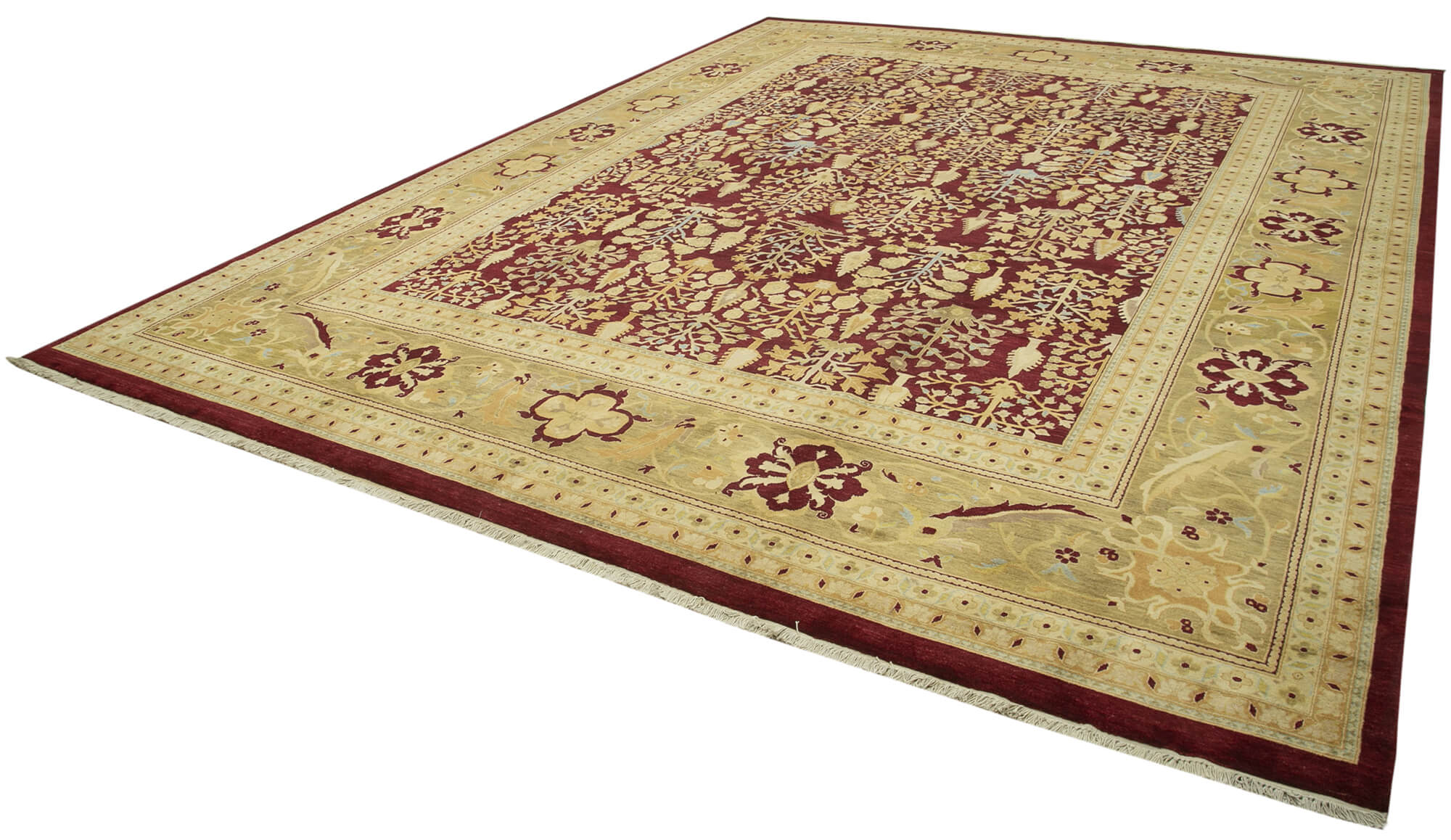 Handmade Wool Area Rug – Tebriz Classic Beige Carpet, Cotton Wool Rug 11'11"x15'5"