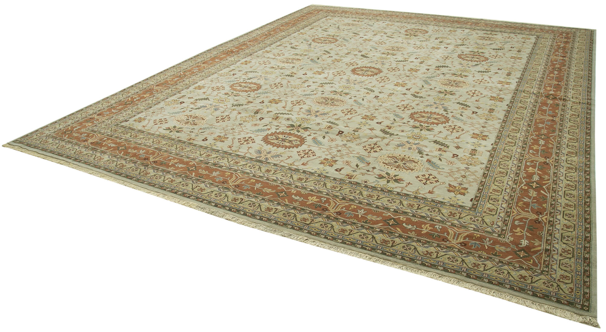 Handmade Wool Area Rug | Tebriz Vintage Turkish Classic Beige Cotton Carpet