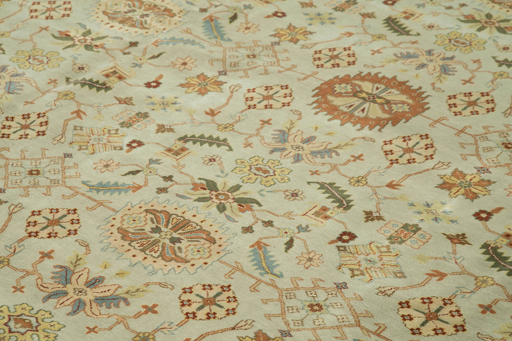 Handmade Wool Area Rug | Tebriz Vintage Turkish Classic Beige Cotton Carpet