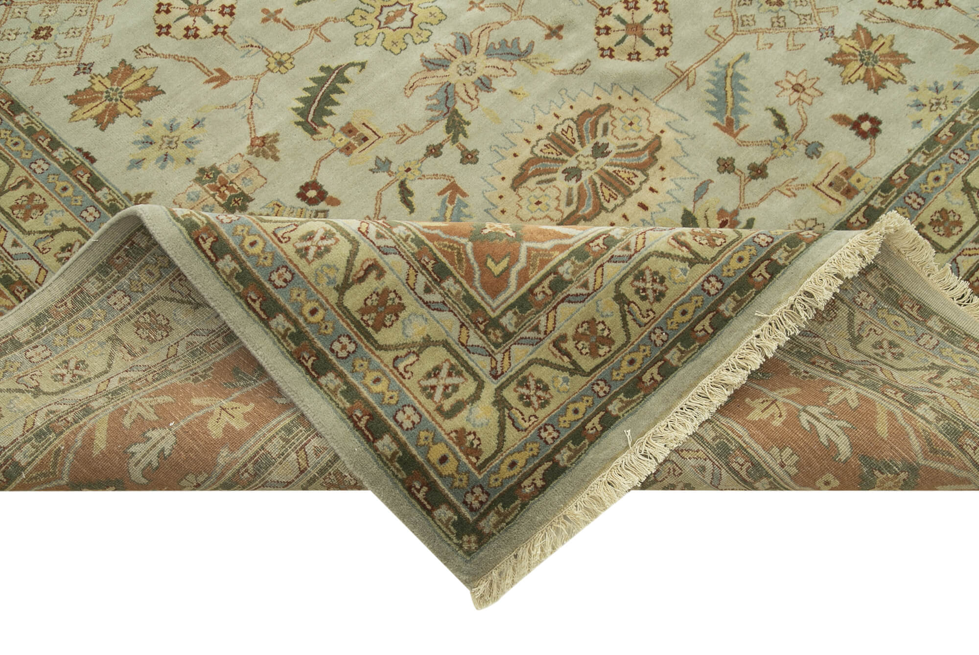 Handmade Wool Area Rug | Tebriz Vintage Turkish Classic Beige Cotton Carpet