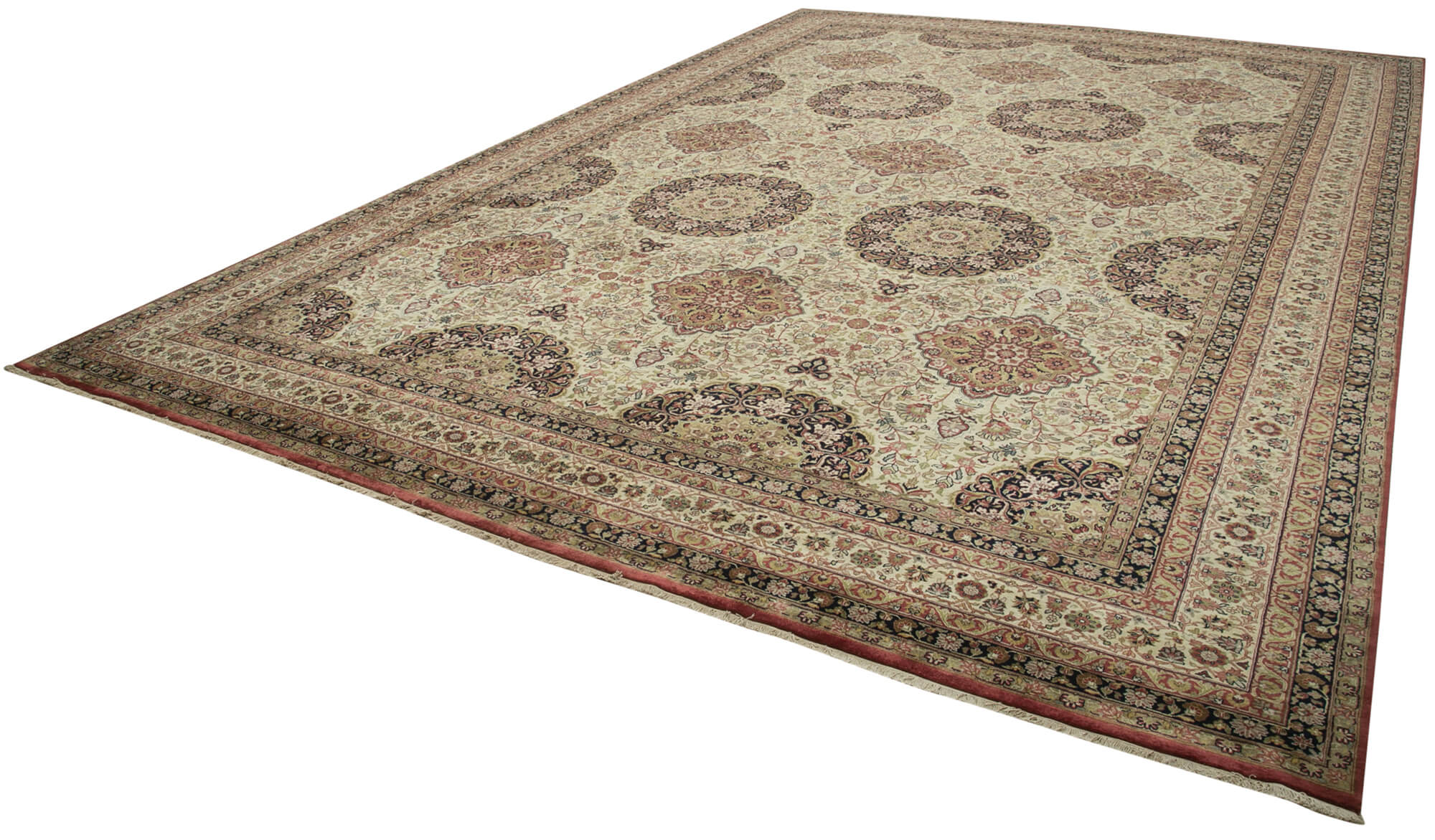 Handmade Wool Area Rug – Tebriz Classic Beige Cotton Wool Rug 12'2''x17'11''