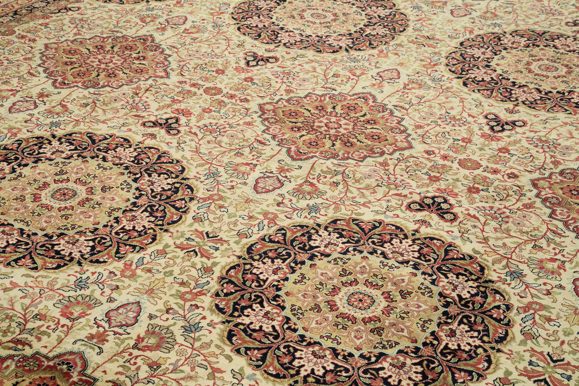 Handmade Wool Area Rug – Tebriz Classic Beige Cotton Wool Rug 12'2''x17'11''