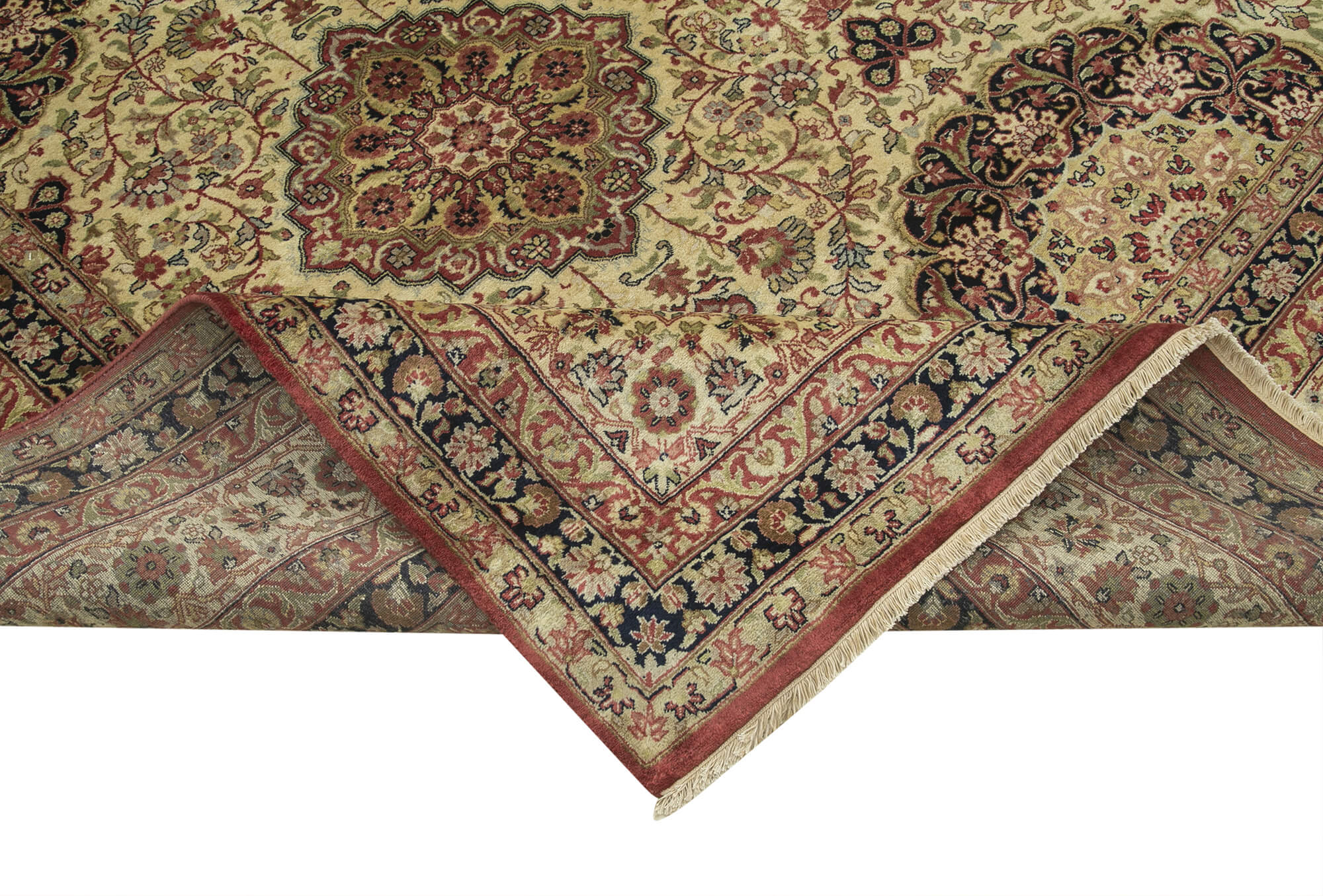 Handmade Wool Area Rug – Tebriz Classic Beige Cotton Wool Rug 12'2''x17'11''