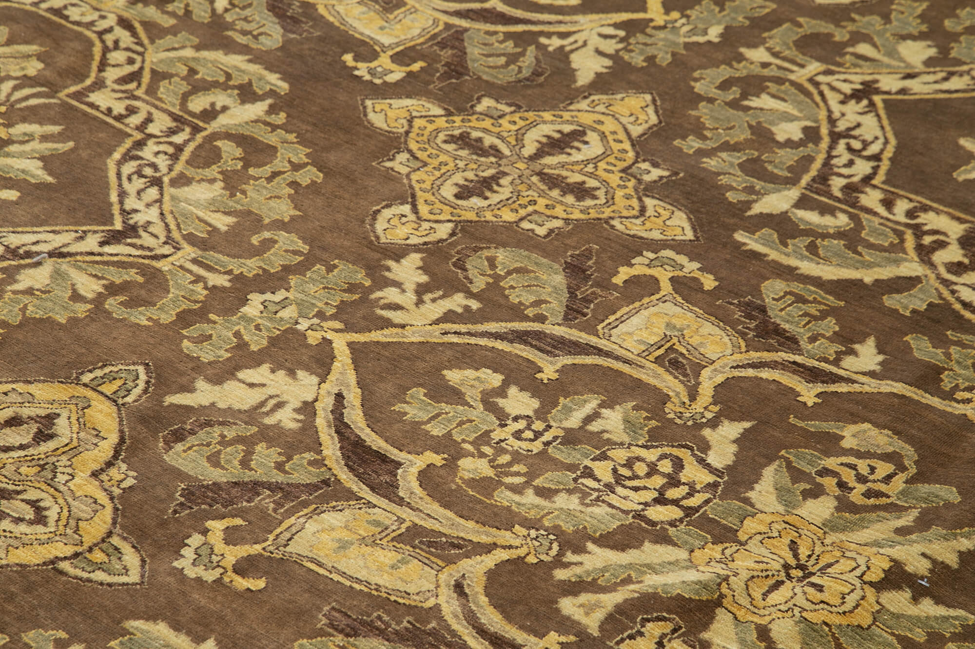 Handmade Wool Area Rug - Tebriz Brown Classic Cotton Wool Rug 12'x14'7''