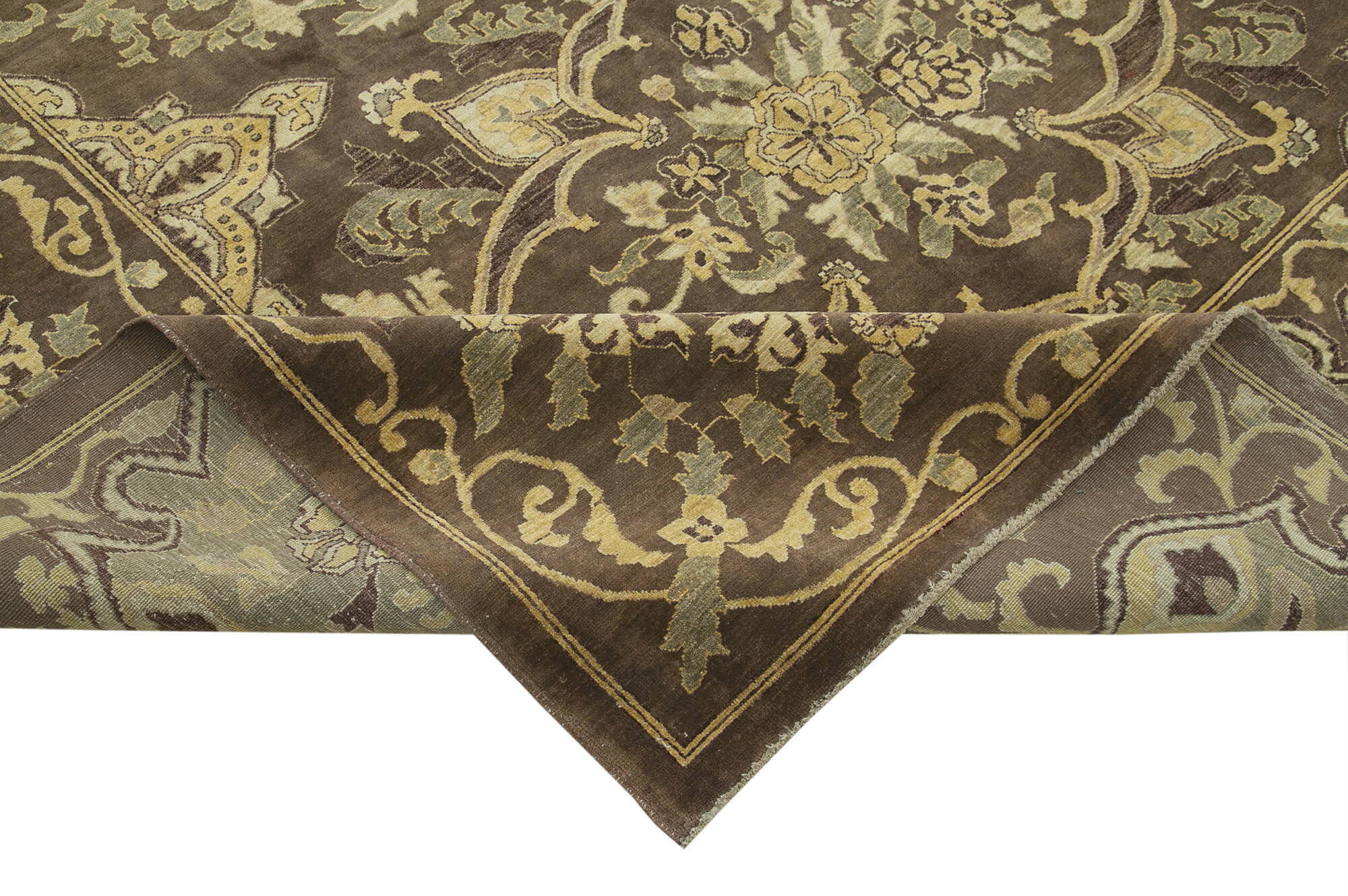 Handmade Wool Area Rug - Tebriz Brown Classic Cotton Wool Rug 12'x14'7''
