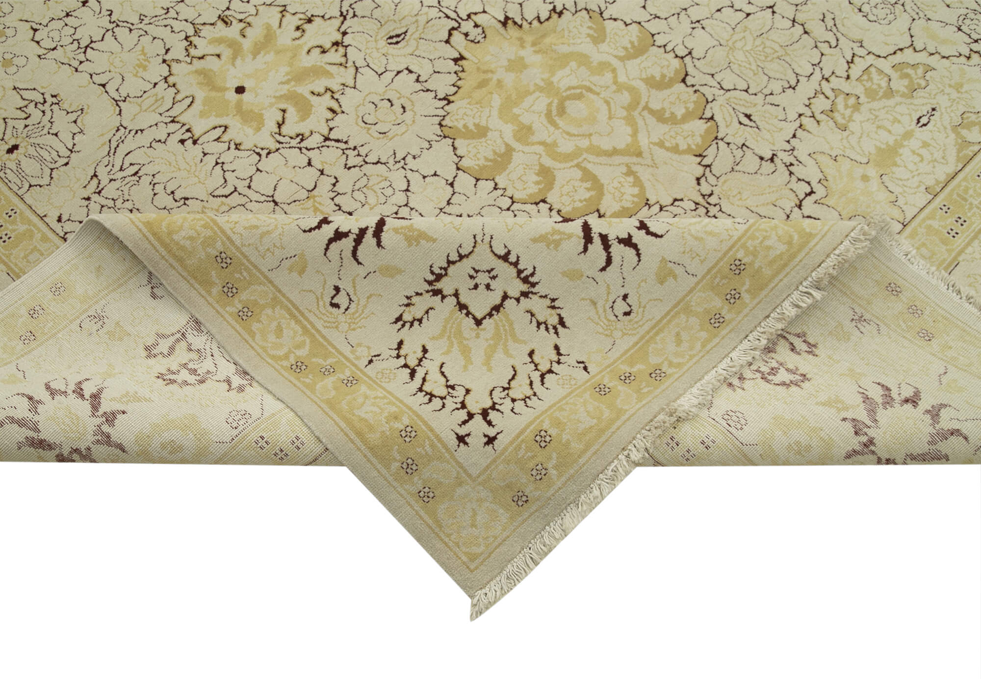 Handmade Wool Area Rug – Tebriz Classic Beige Cotton Wool Carpet 11'11" x 15'0"