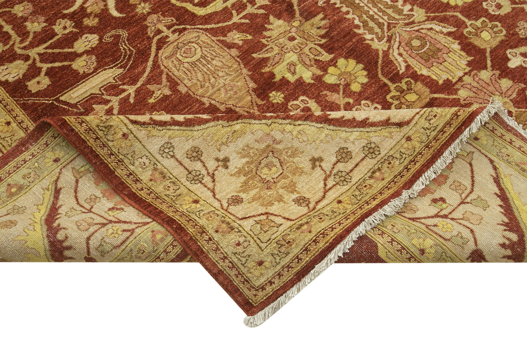 Handmade Wool Area Rug – Tebriz Red Classic Cotton Wool Rug 12'x14'7''