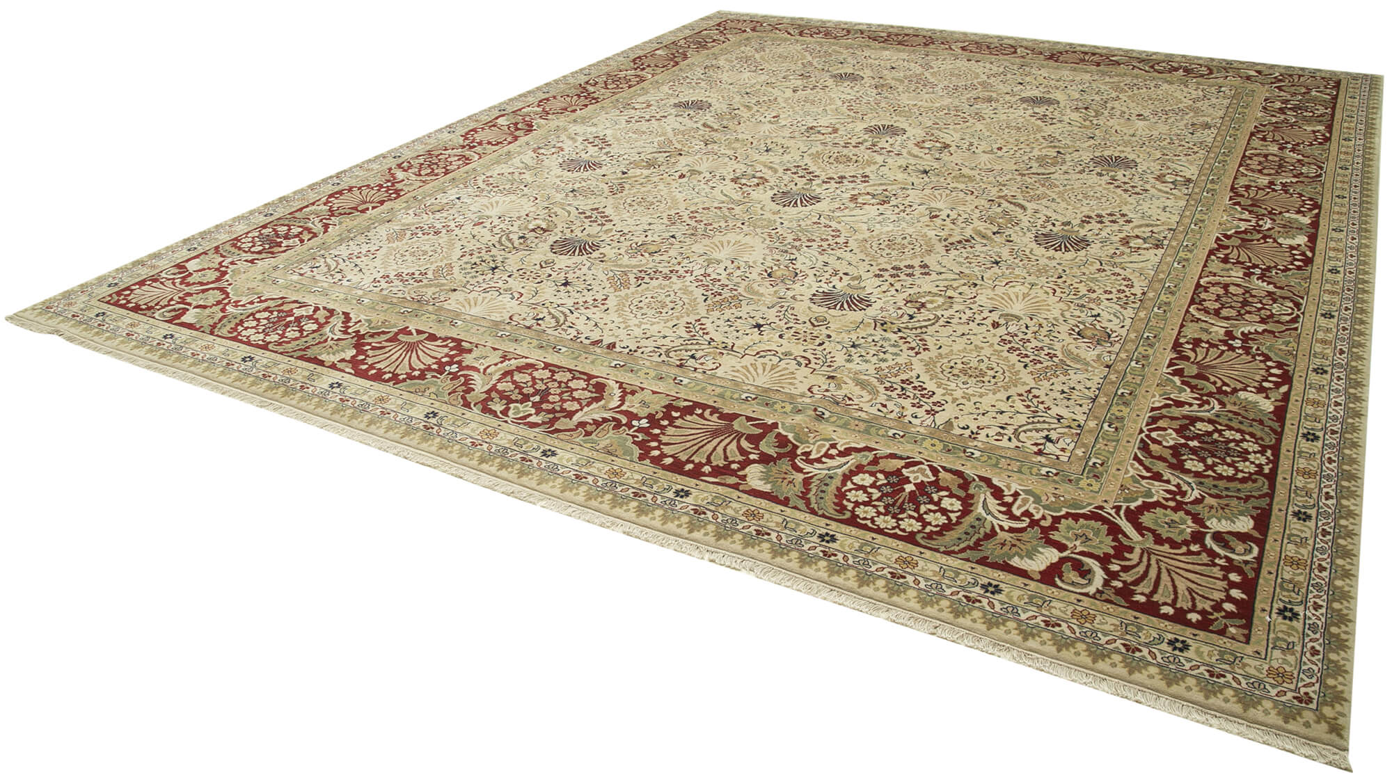Handmade Wool Area Rug – Tebriz Classic Beige Cotton Wool Rug 12'1''x15'1''