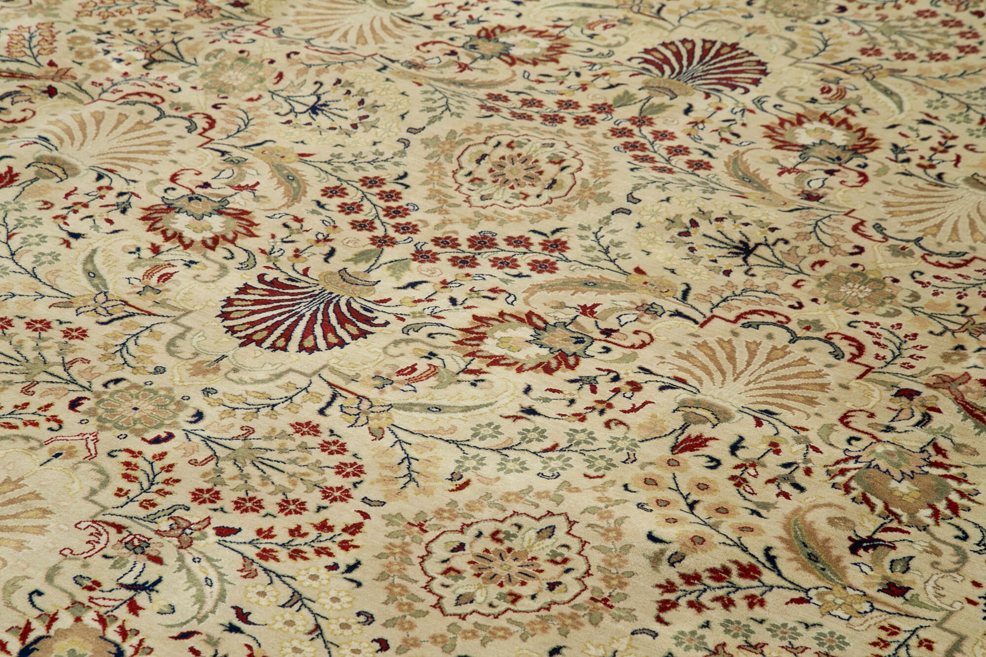 Handmade Wool Area Rug – Tebriz Classic Beige Cotton Wool Rug 12'1''x15'1''