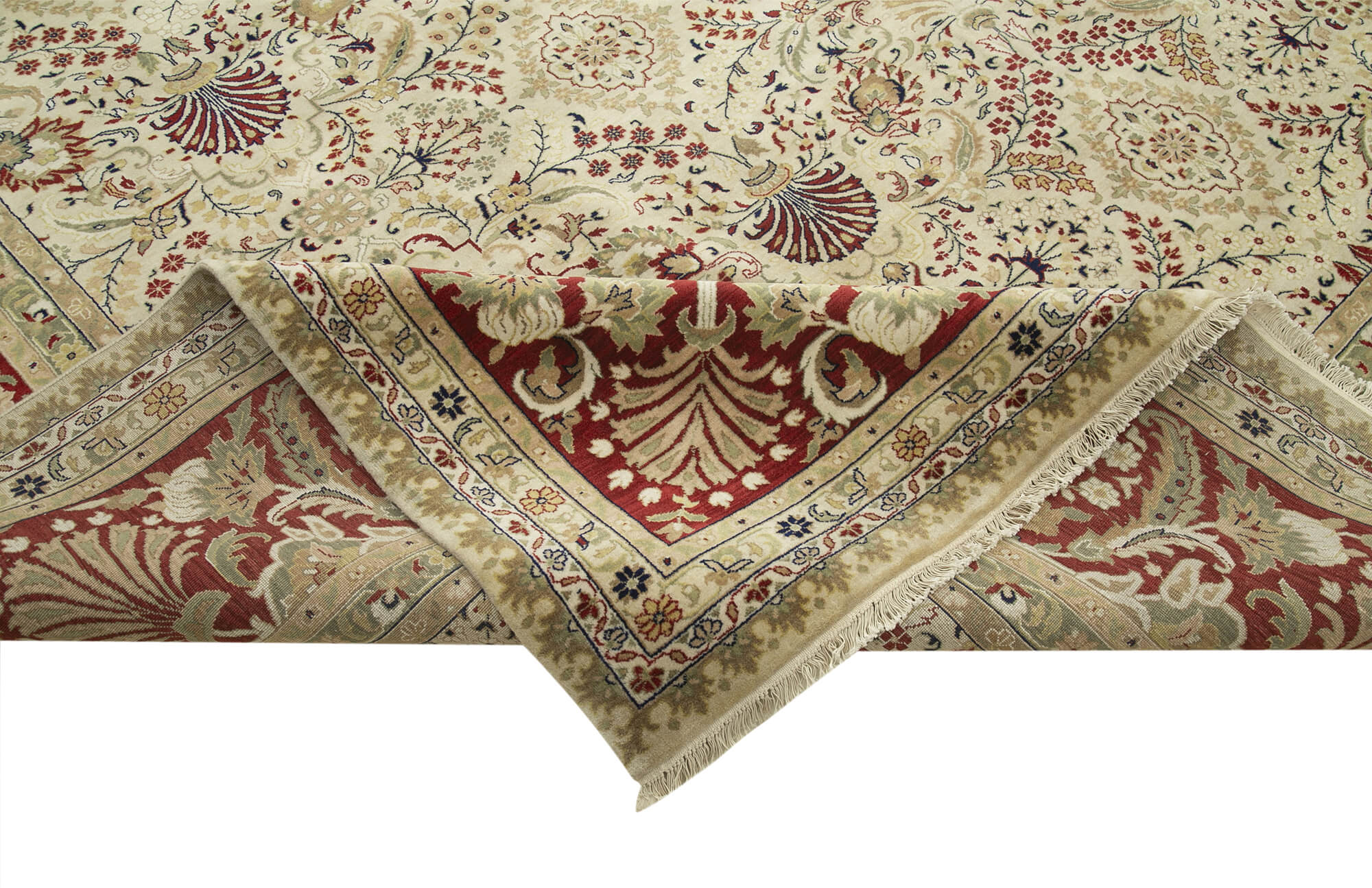 Handmade Wool Area Rug – Tebriz Classic Beige Cotton Wool Rug 12'1''x15'1''