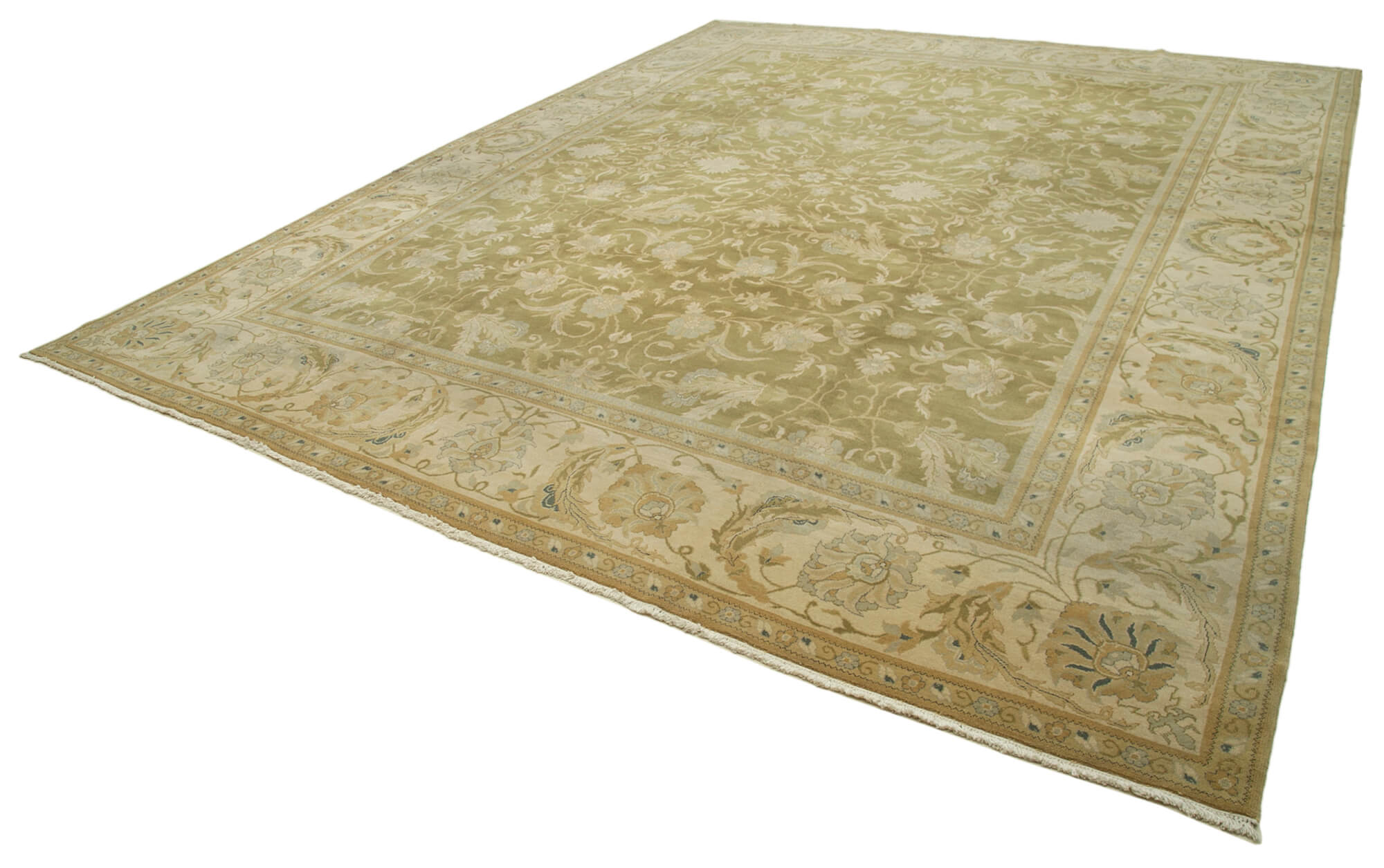 Handmade Wool Area Rug – Classic Beige Turkish Vintage Rug 12'0''x14'11''