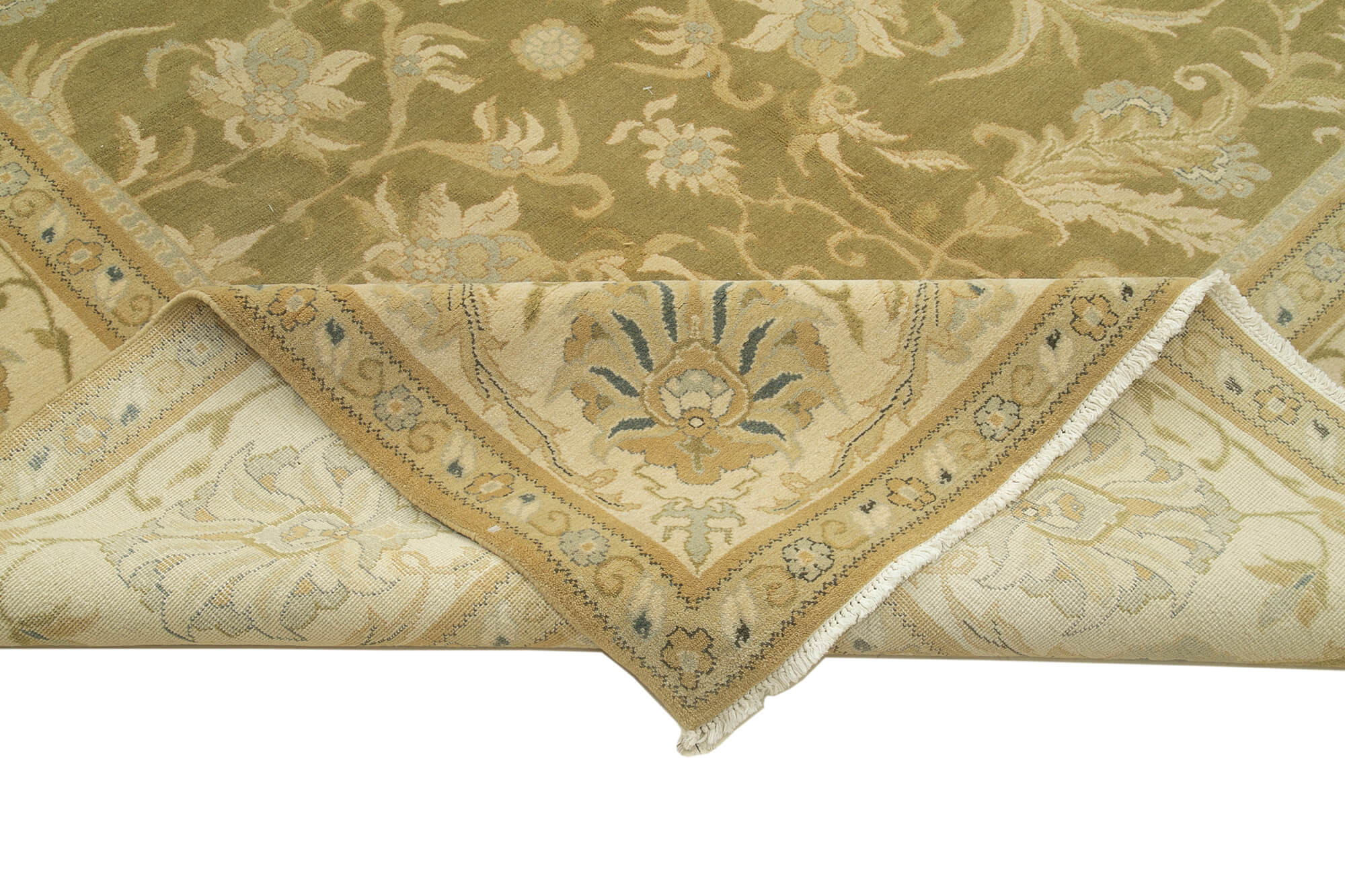 Handmade Wool Area Rug – Classic Beige Turkish Vintage Rug 12'0''x14'11''