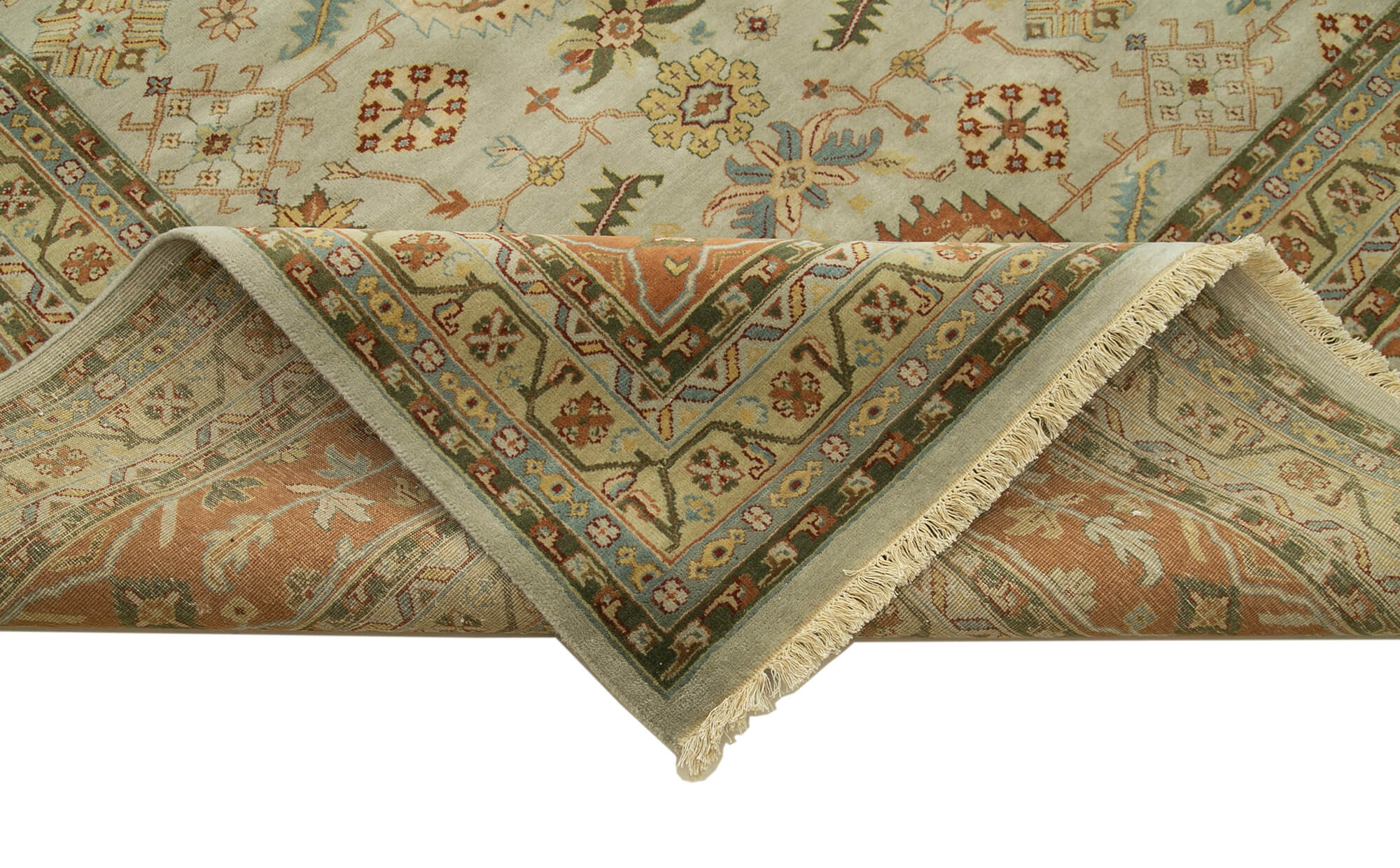 Handmade Wool Area Rug – Traditional Hand Knotted Classic Green Rug, Soft Woolen Floor Cover
