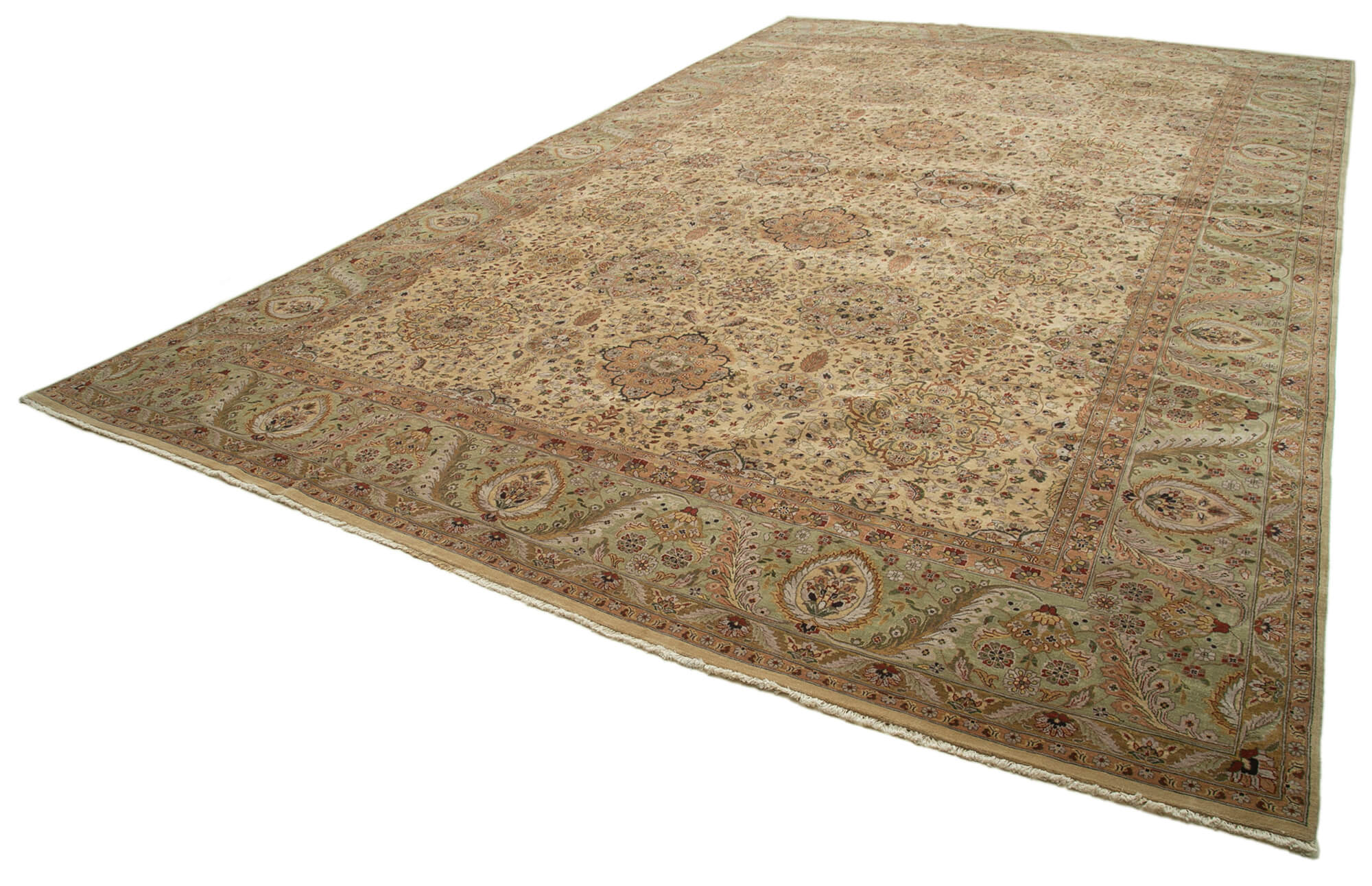 Handmade Wool Area Rug - Tebriz Classic Brown Cotton Wool Rug 12'2''x18'8''