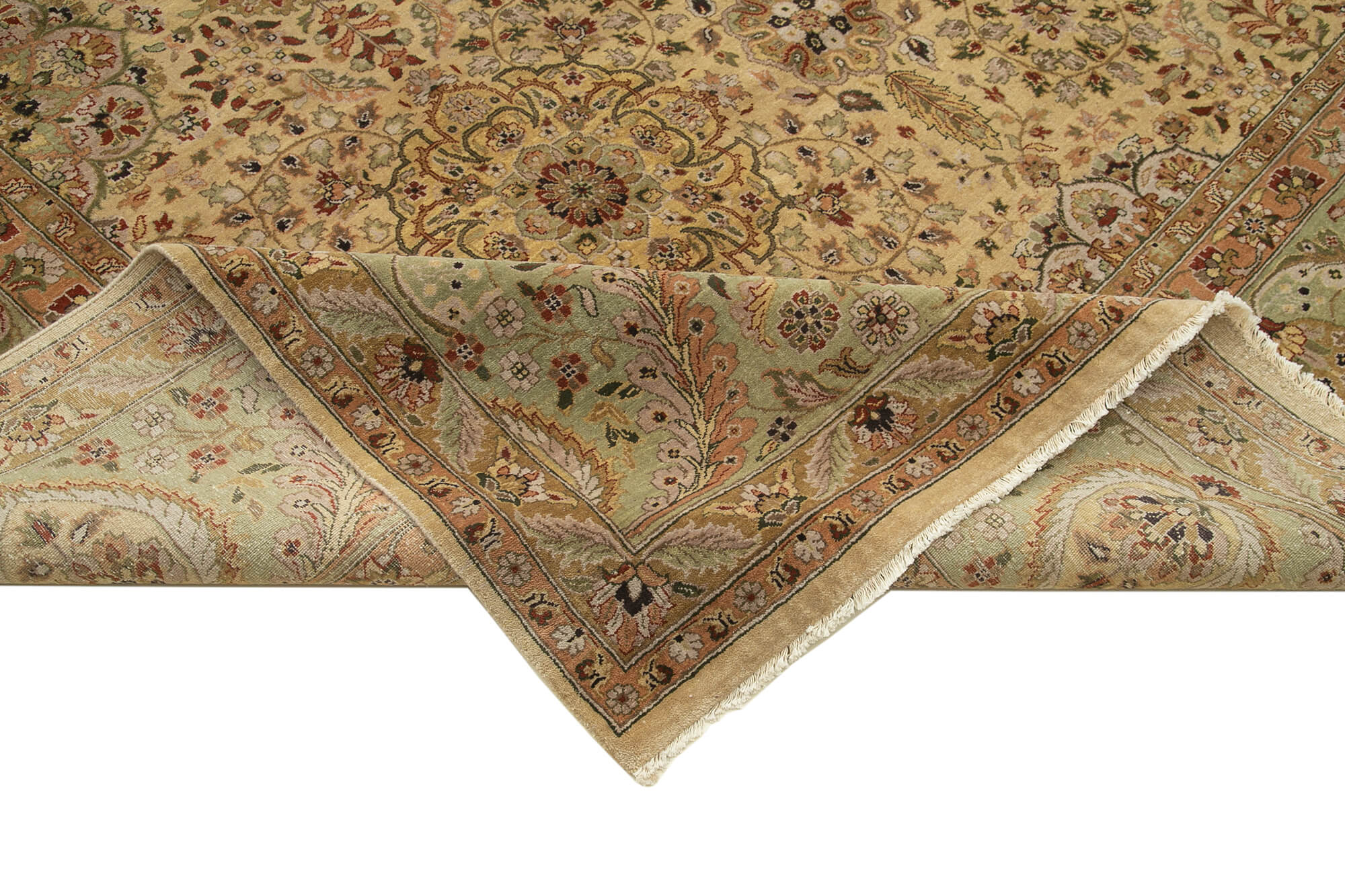 Handmade Wool Area Rug - Tebriz Classic Brown Cotton Wool Rug 12'2''x18'8''
