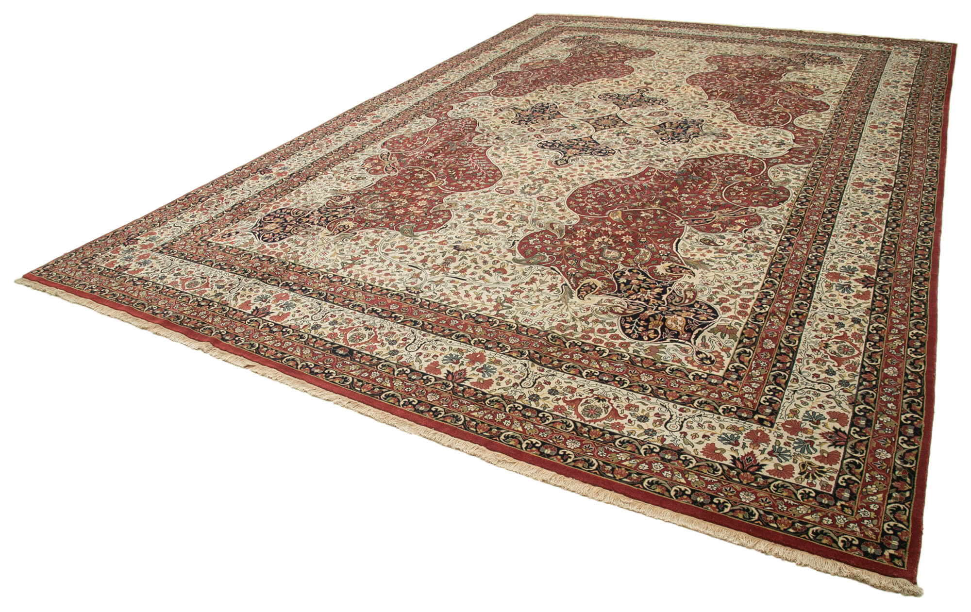 Handmade Wool Area Rug – Tebriz Classic Beige Cotton Wool Rug 12'2''x18'0''