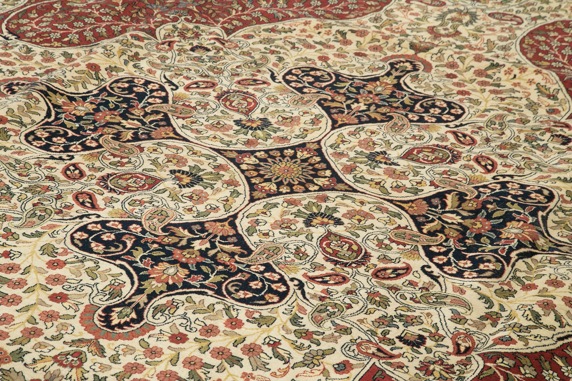 Handmade Wool Area Rug – Tebriz Classic Beige Cotton Wool Rug 12'2''x18'0''