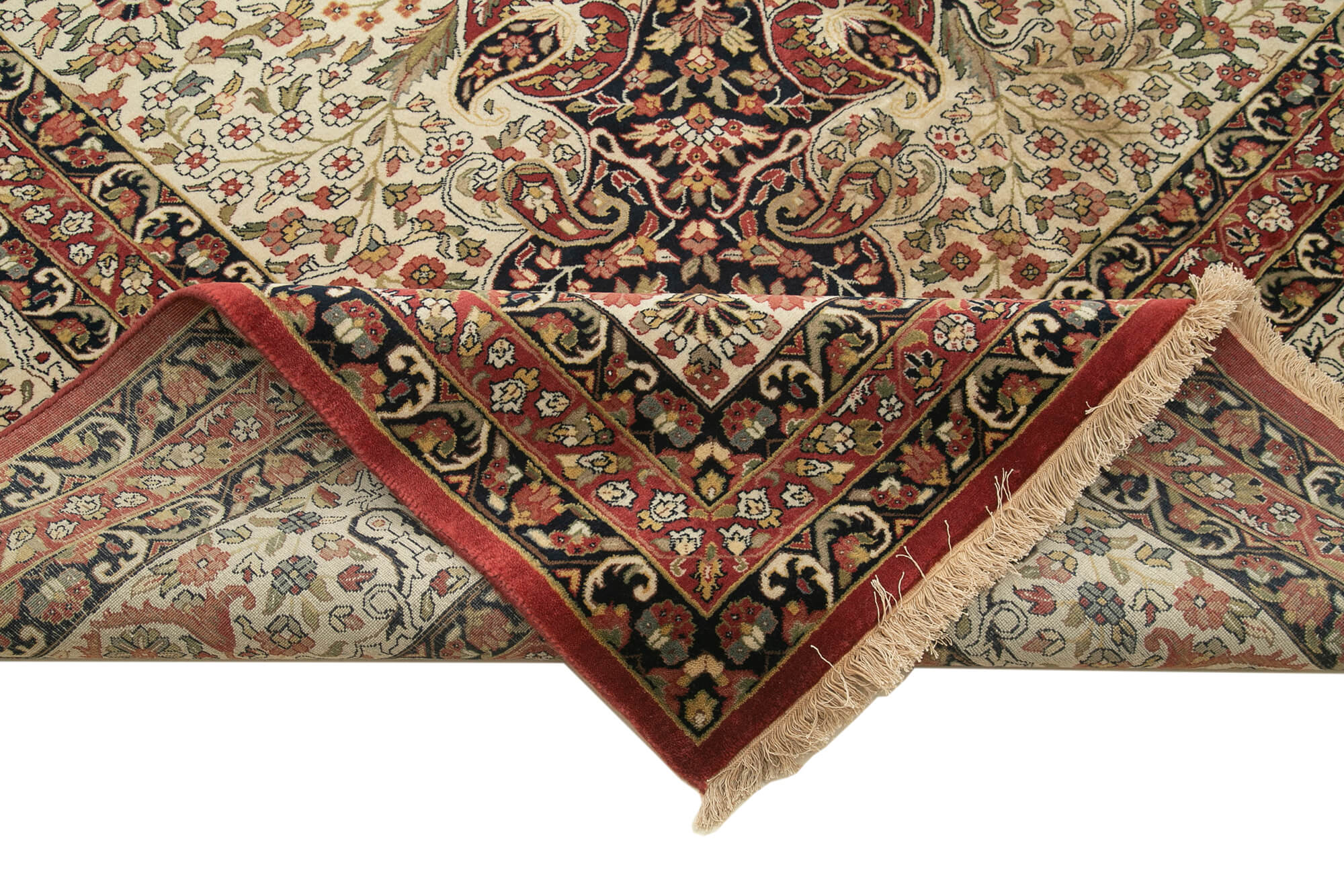 Handmade Wool Area Rug – Tebriz Classic Beige Cotton Wool Rug 12'2''x18'0''